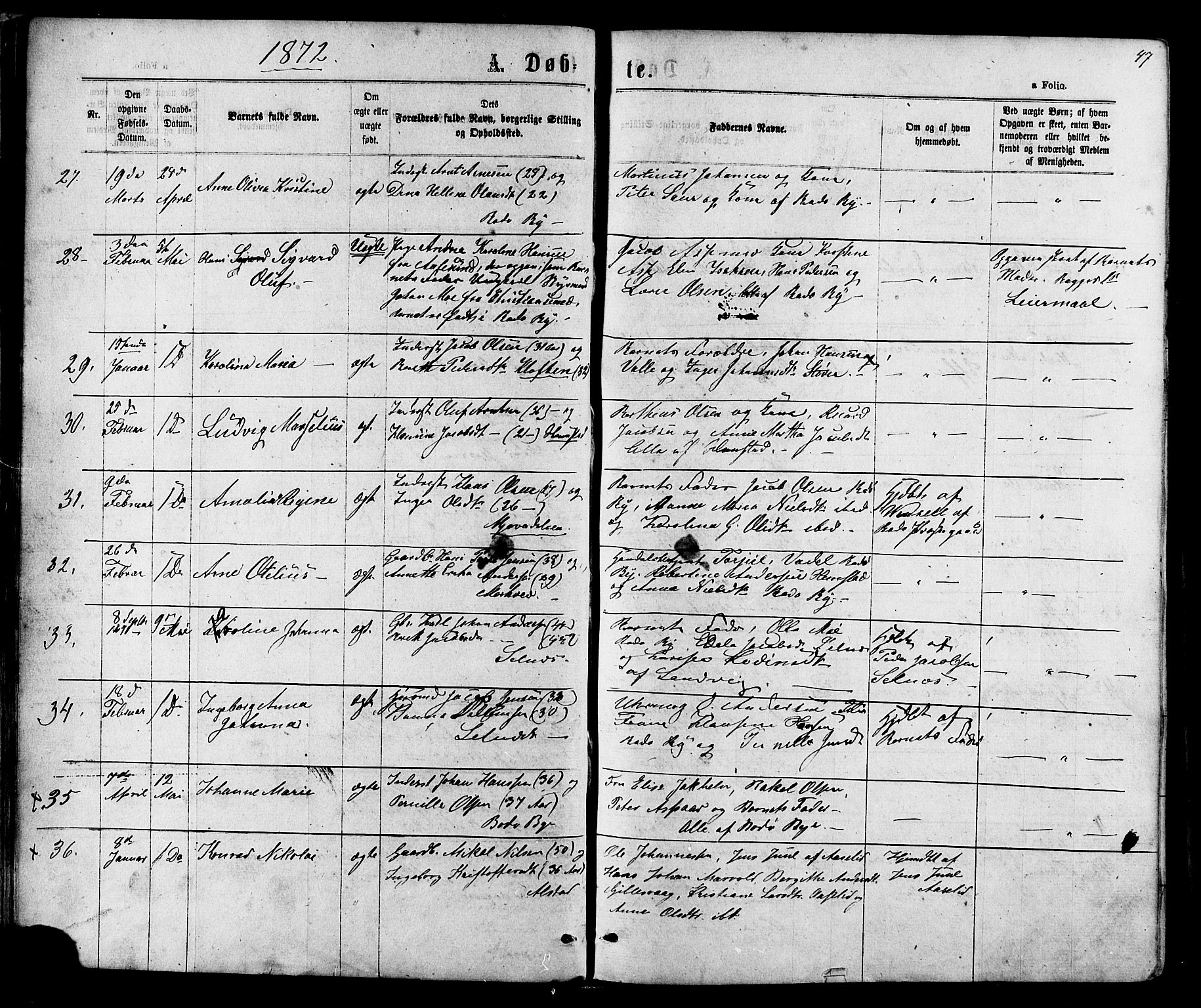 Ministerialprotokoller, klokkerbøker og fødselsregistre - Nordland, SAT/A-1459/801/L0029: Parish register (copy) no. 801C04, 1868-1878, p. 47