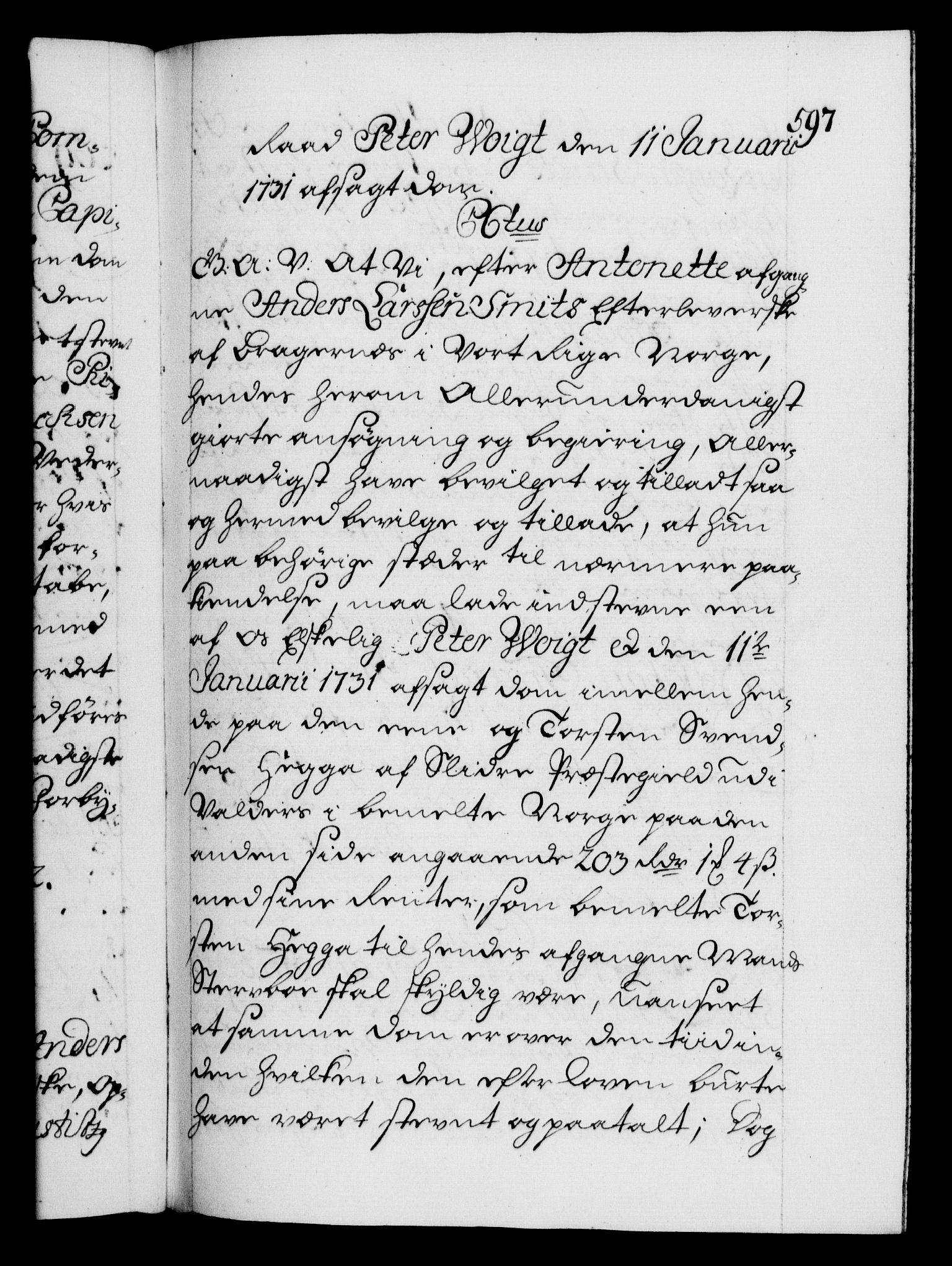 Danske Kanselli 1572-1799, AV/RA-EA-3023/F/Fc/Fca/Fcaa/L0027: Norske registre, 1730-1732, p. 597a