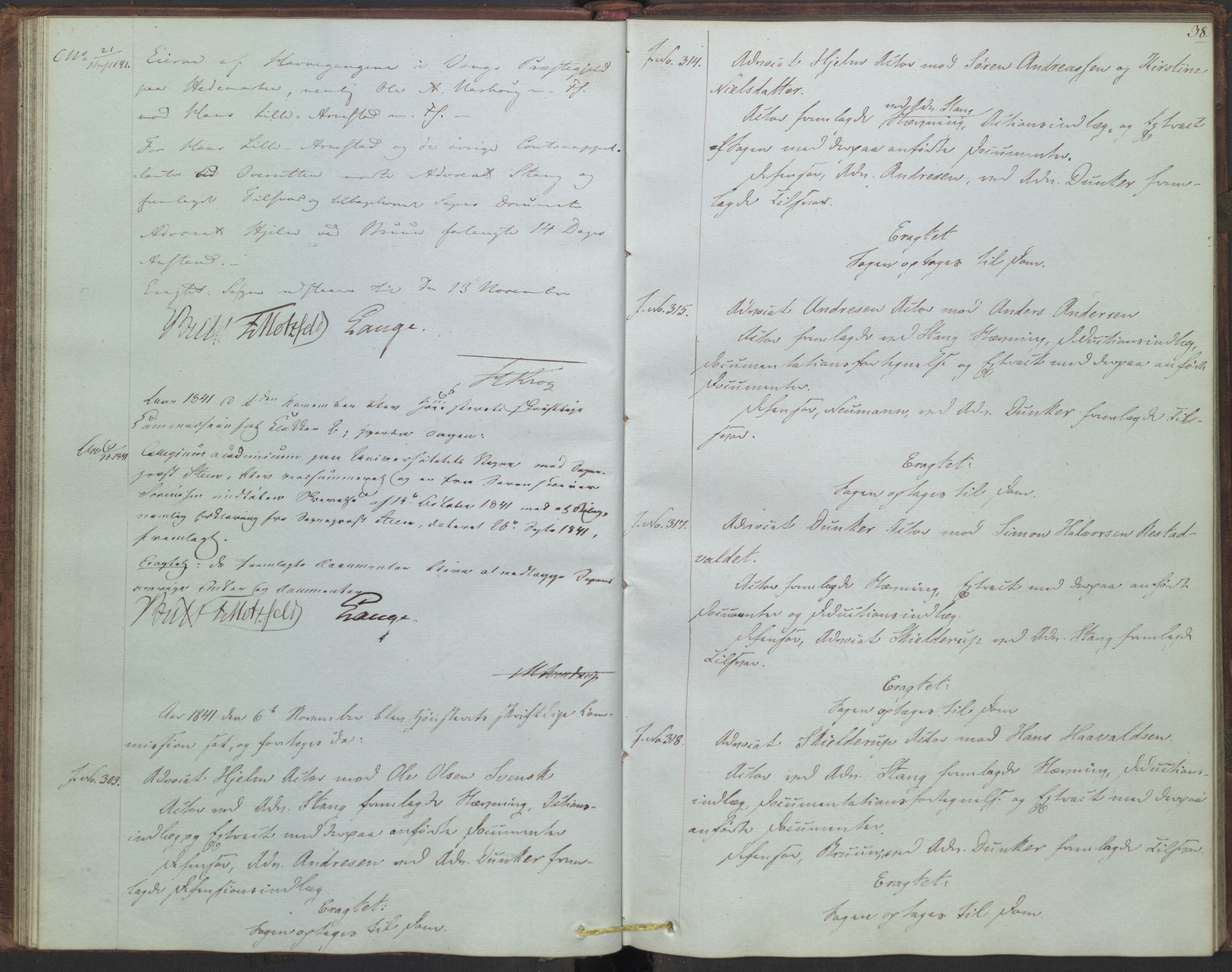 Høyesterett, AV/RA-S-1002/E/Ef/L0005: Protokoll over saker som gikk til skriftlig behandling, 1838-1843, p. 37b-38a