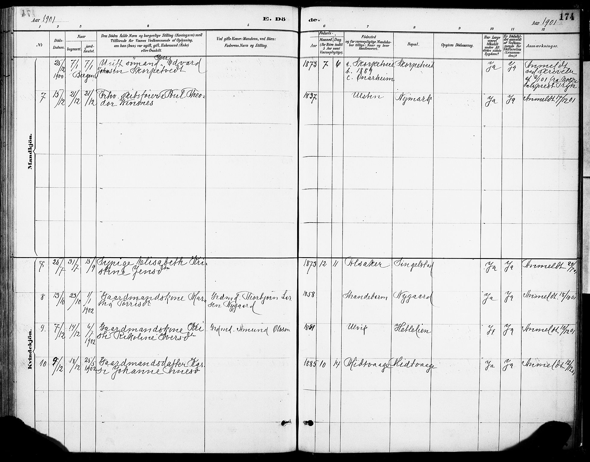 Tysnes sokneprestembete, SAB/A-78601/H/Haa: Parish register (official) no. C 1, 1887-1912, p. 174