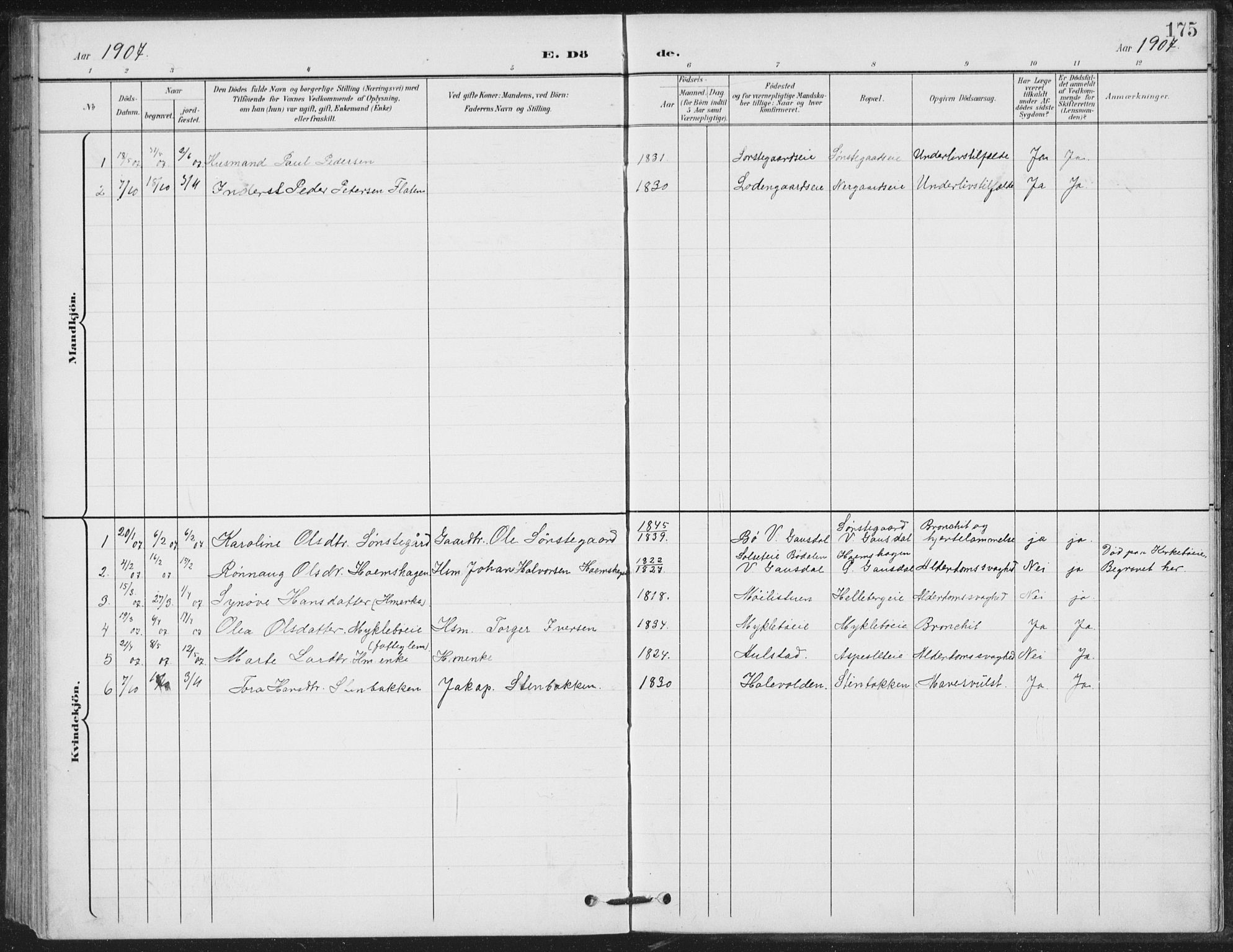 Vestre Gausdal prestekontor, SAH/PREST-094/H/Ha/Hab/L0004: Parish register (copy) no. 4, 1898-1939, p. 175
