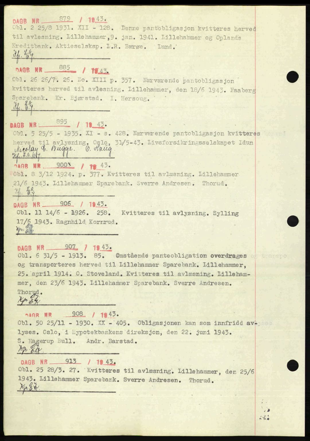 Sør-Gudbrandsdal tingrett, SAH/TING-004/H/Hb/Hbf/L0002: Mortgage book no. C1, 1938-1951, Diary no: : 879/1943