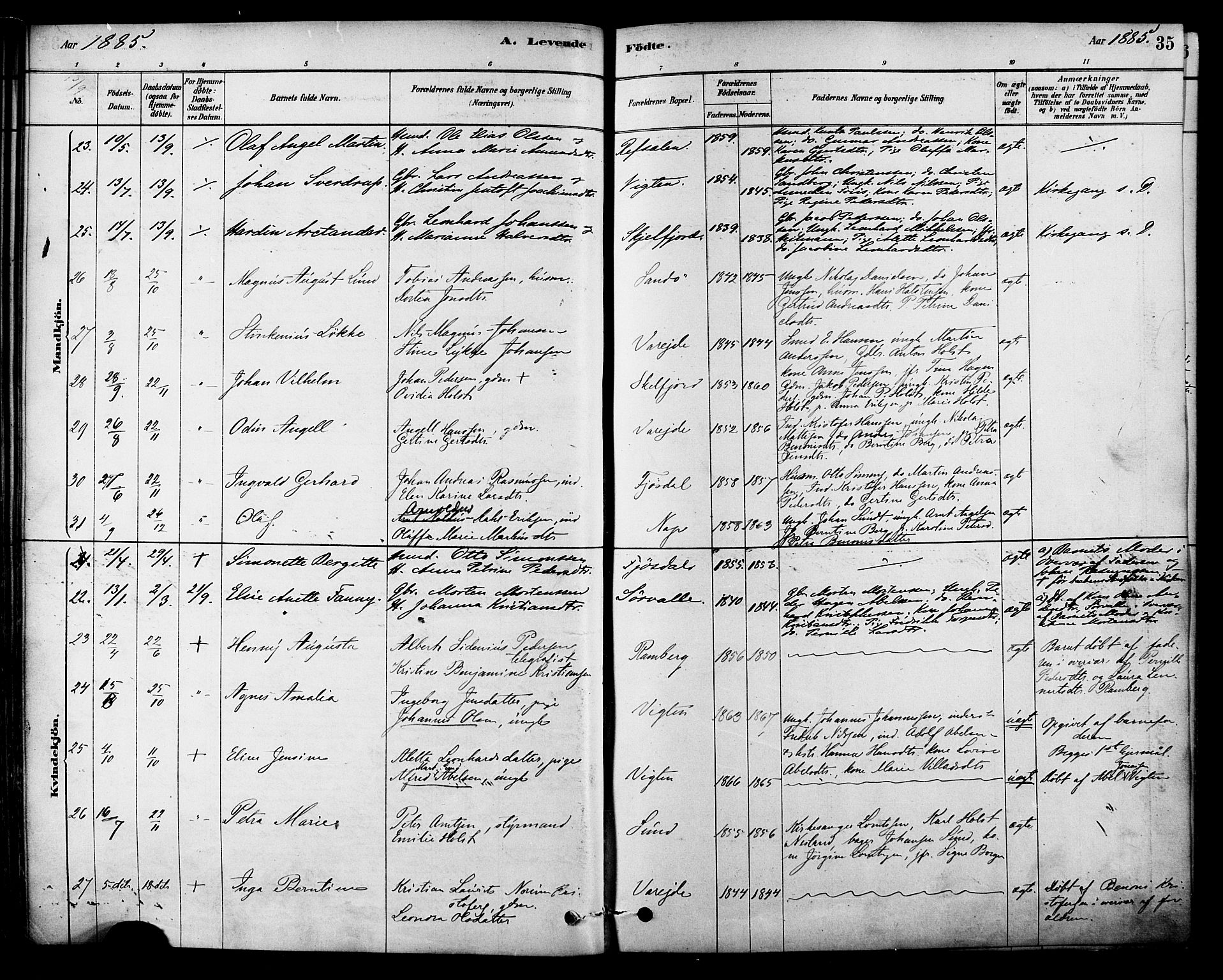 Ministerialprotokoller, klokkerbøker og fødselsregistre - Nordland, AV/SAT-A-1459/885/L1204: Parish register (official) no. 885A05, 1878-1892, p. 35