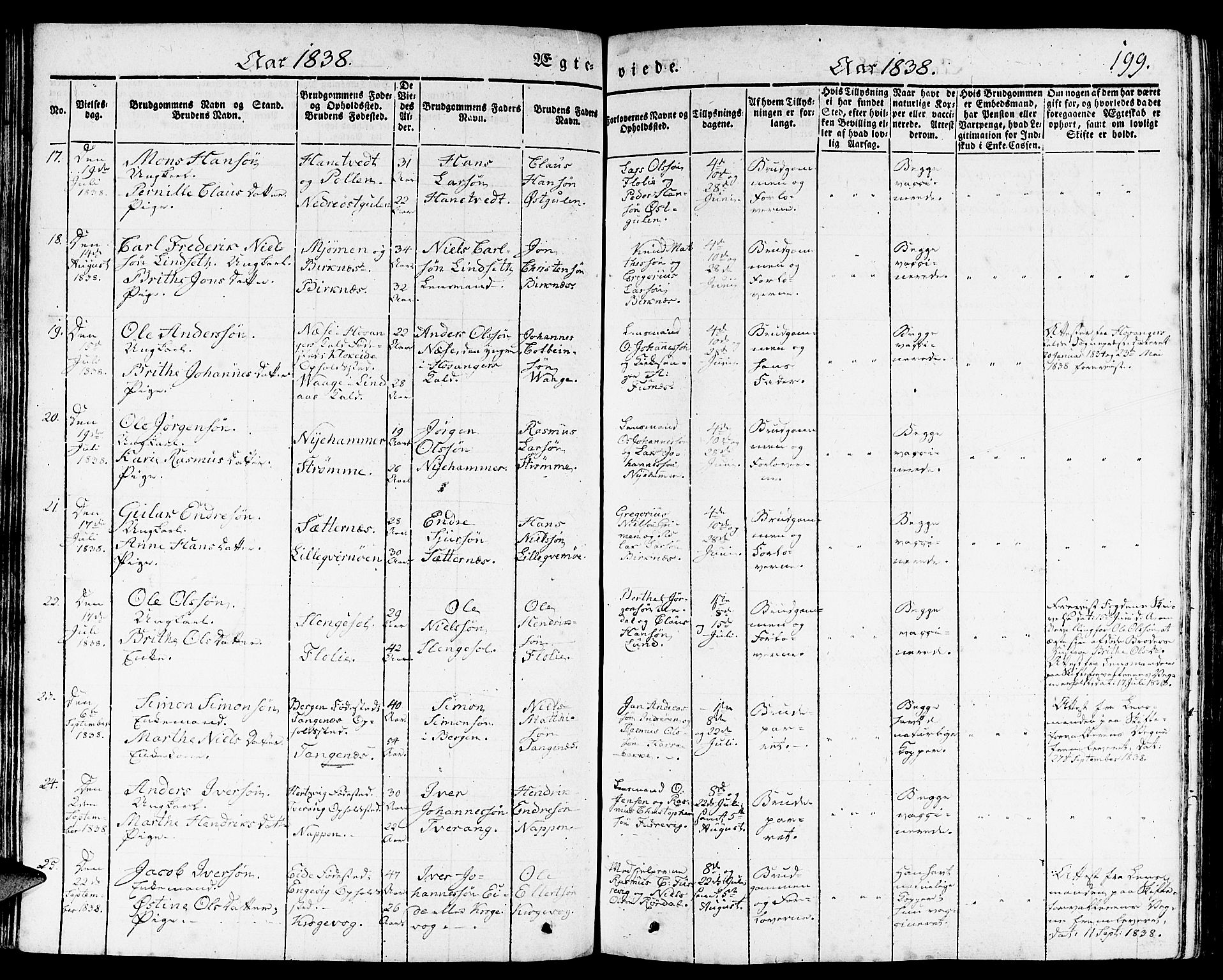 Gulen sokneprestembete, SAB/A-80201/H/Haa/Haaa/L0020: Parish register (official) no. A 20, 1837-1847, p. 199