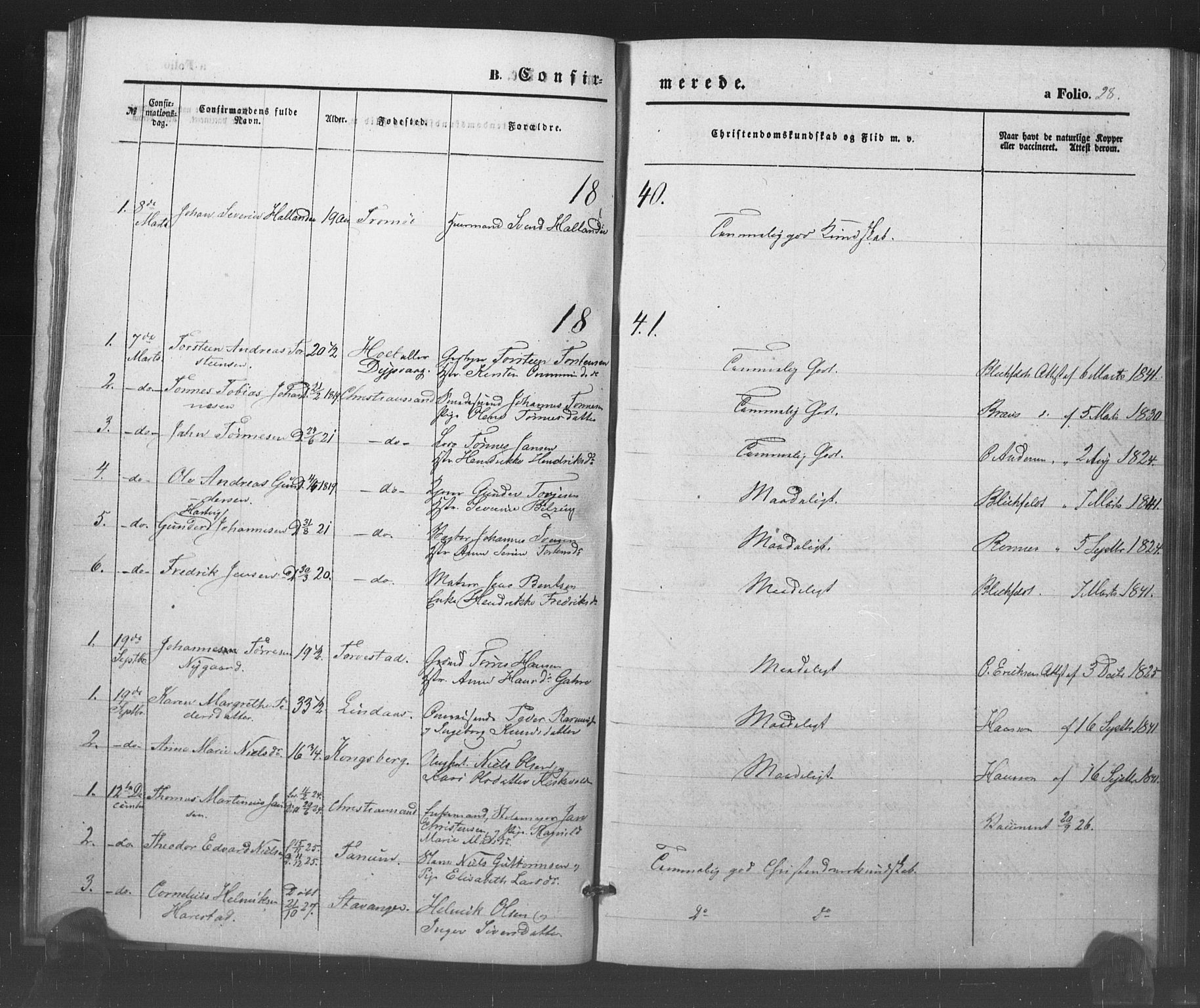 Kristiansand tukthus, SAK/1251-0009/I/Ih/L0001: Parish register (official) no. A 1, 1840-1875, p. 28