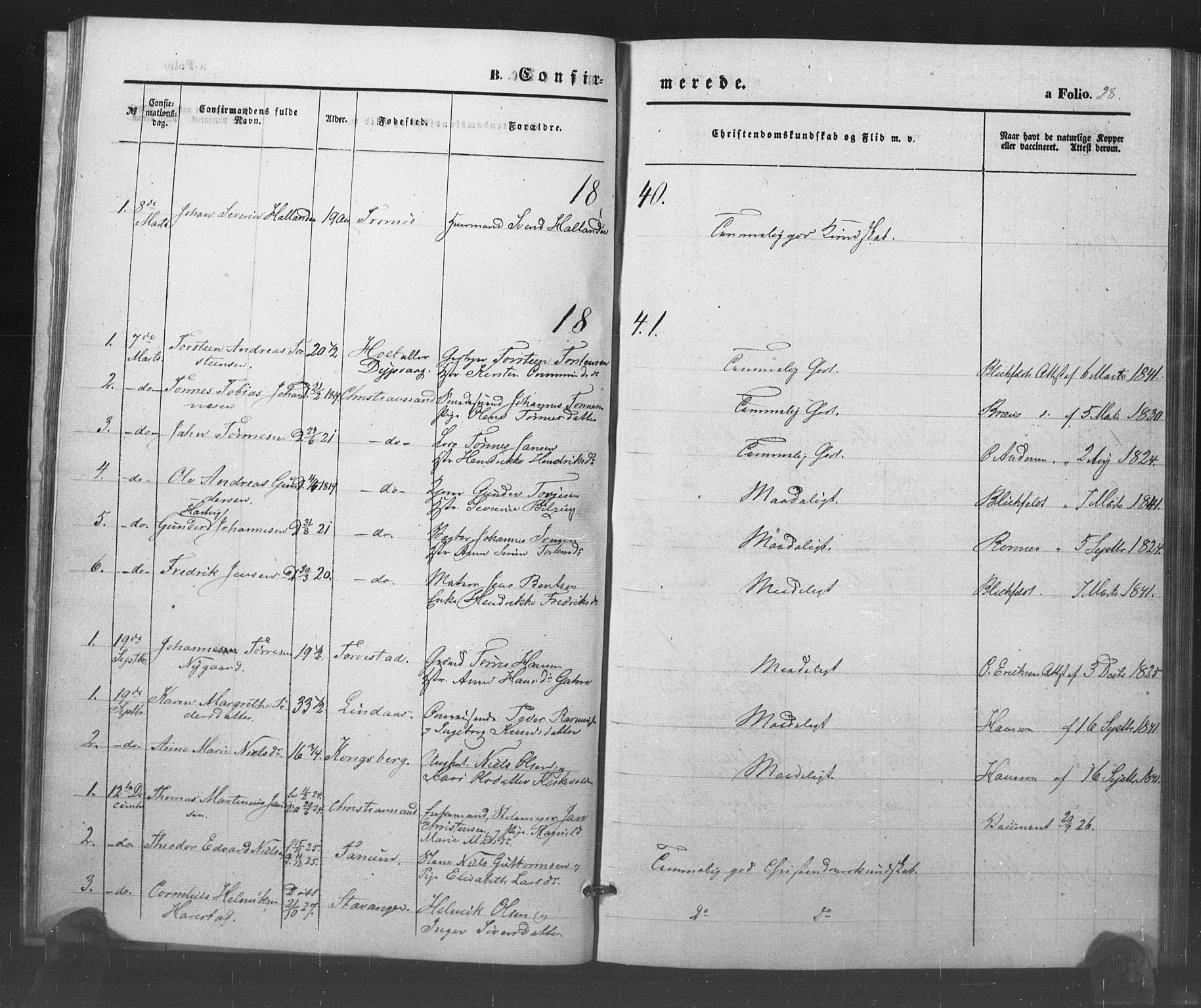 Kristiansand tukthus, AV/SAK-1251-0009/I/Ih/L0001: Parish register (official) no. A 1, 1840-1875, p. 28