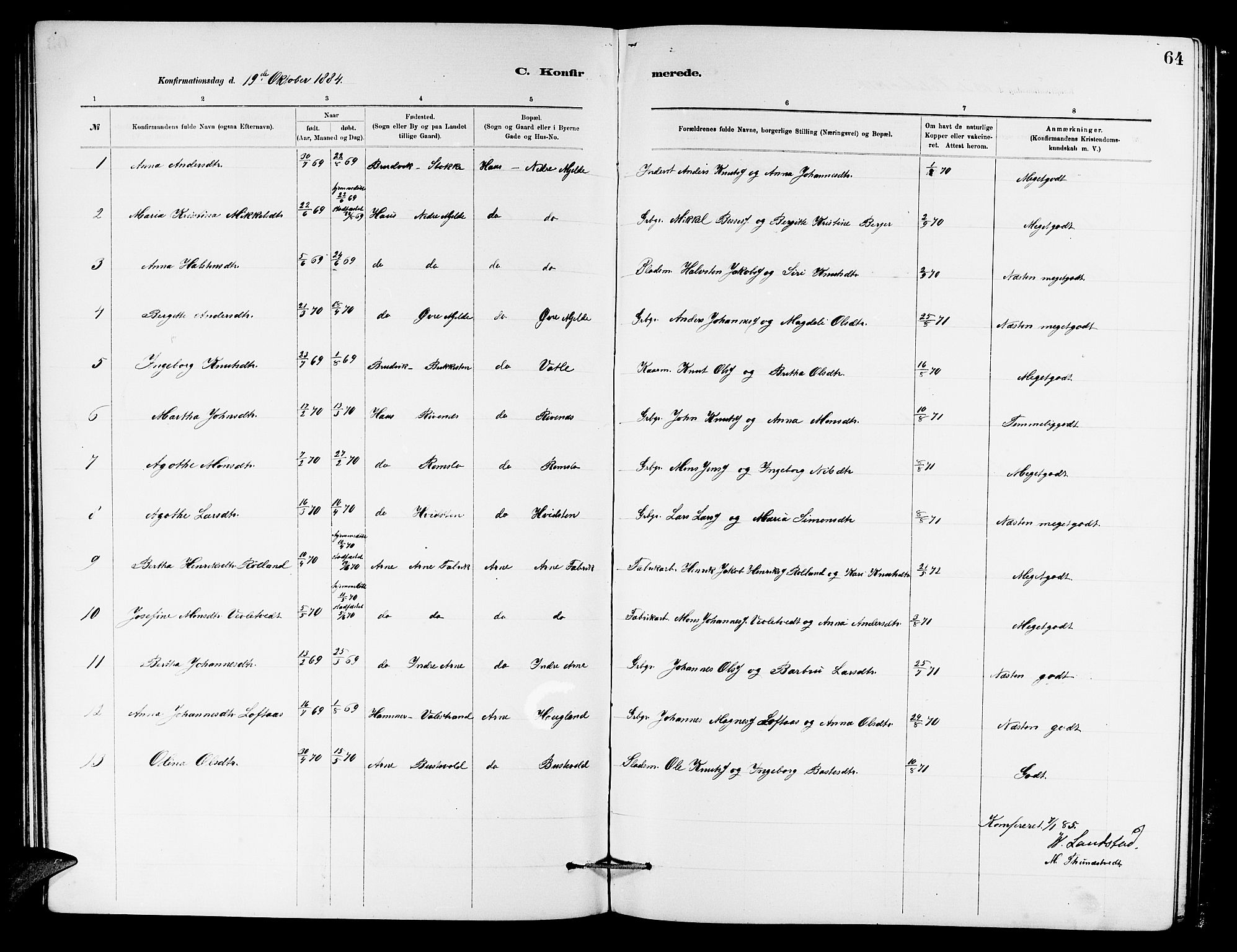 Haus sokneprestembete, AV/SAB-A-75601/H/Hab: Parish register (copy) no. B 2, 1878-1884, p. 64