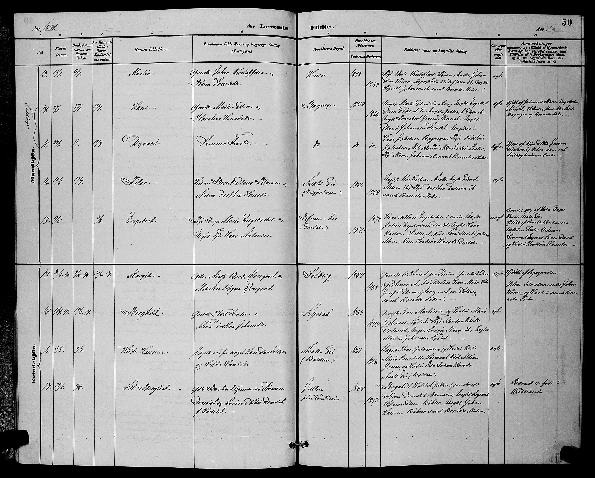 Sørum prestekontor Kirkebøker, AV/SAO-A-10303/G/Ga/L0005: Parish register (copy) no. I 5.1, 1886-1894, p. 50