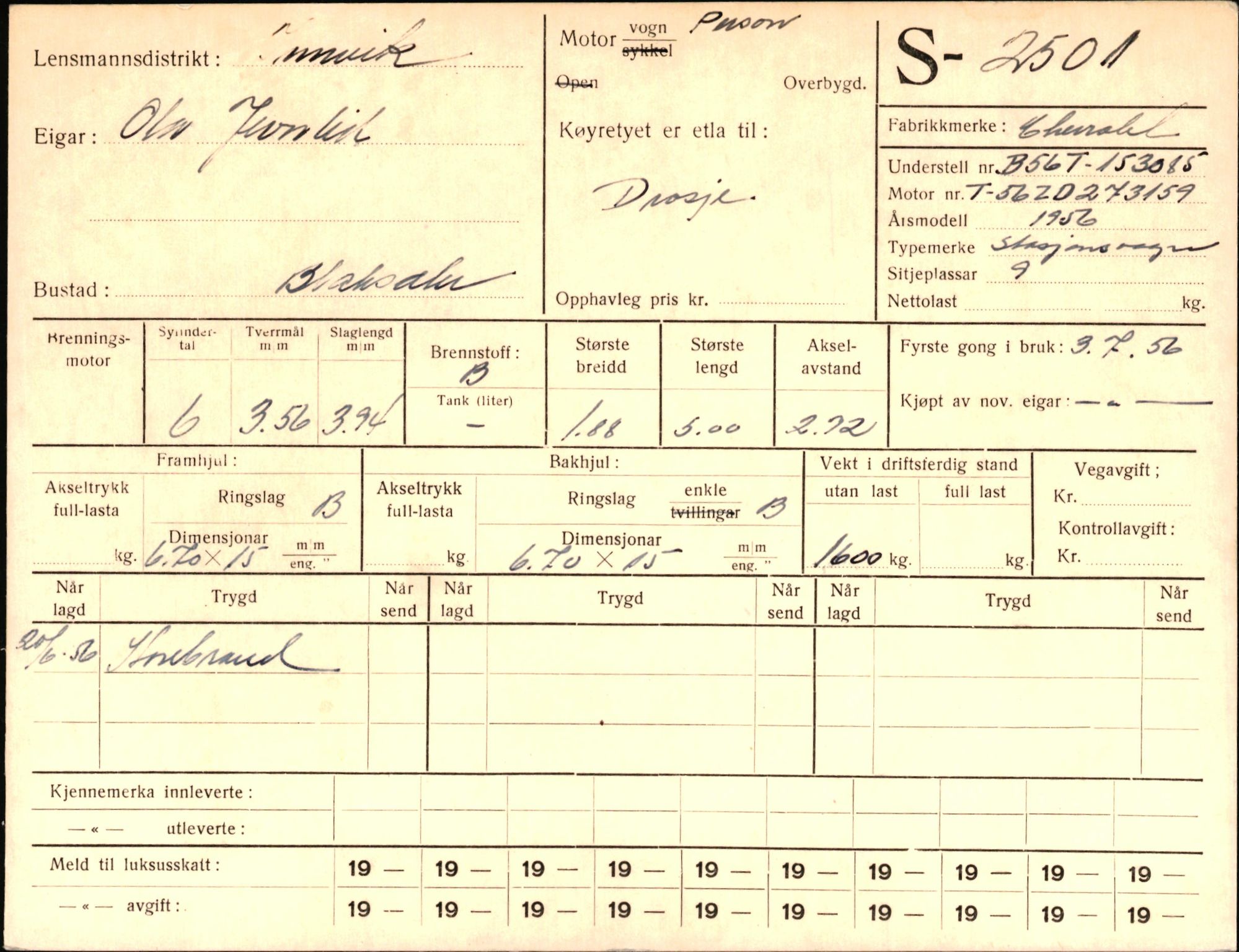 Statens vegvesen, Sogn og Fjordane vegkontor, SAB/A-5301/4/F/L0004: Registerkort utmeldte Fjordane S2500-2700, S7200-7899, 1930-1961, p. 1