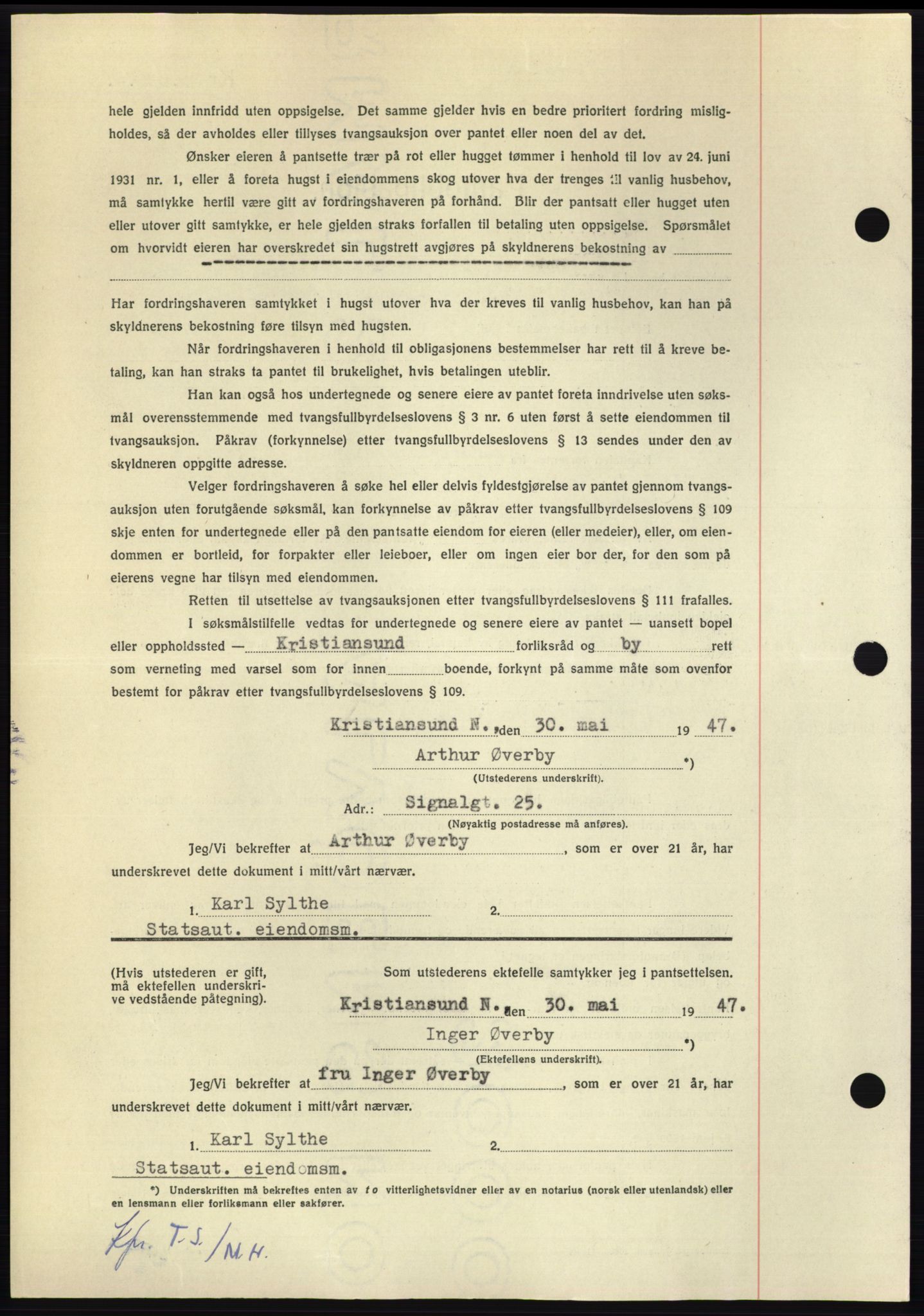 Nordmøre sorenskriveri, AV/SAT-A-4132/1/2/2Ca: Mortgage book no. B96, 1947-1947, Diary no: : 1513/1947