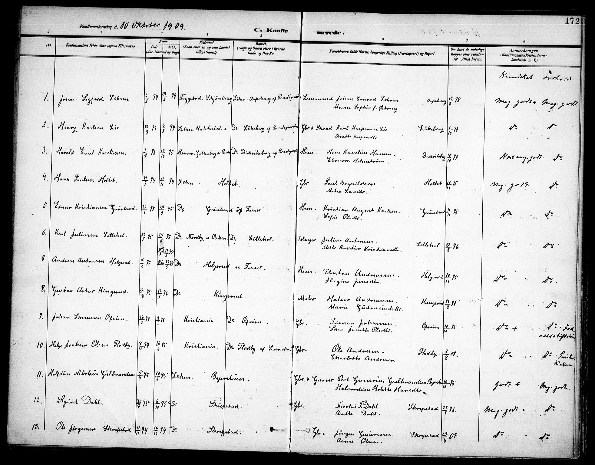 Høland prestekontor Kirkebøker, AV/SAO-A-10346a/F/Fa/L0015: Parish register (official) no. I 15, 1897-1912, p. 172