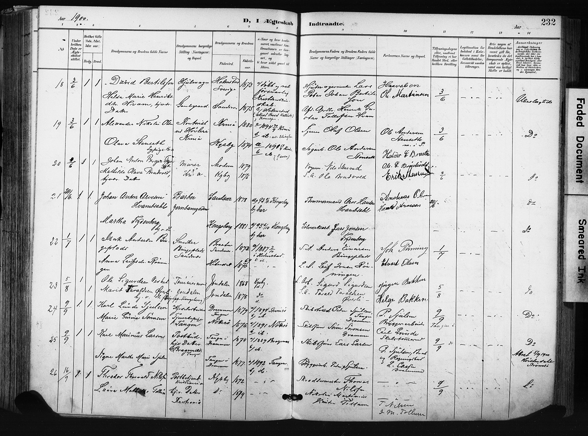 Kongsberg kirkebøker, AV/SAKO-A-22/F/Fb/L0003: Parish register (official) no. II 3, 1896-1905, p. 232