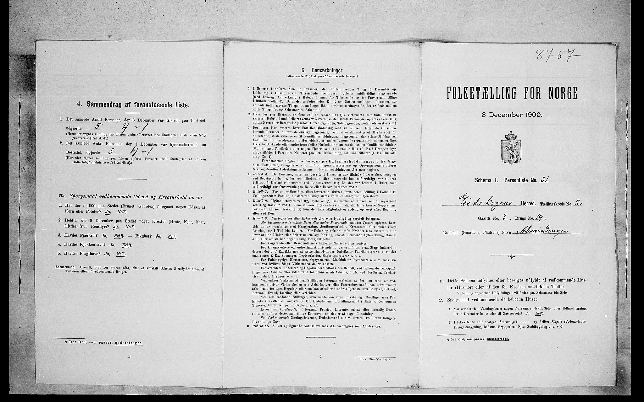 SAH, 1900 census for Eidskog, 1900, p. 307