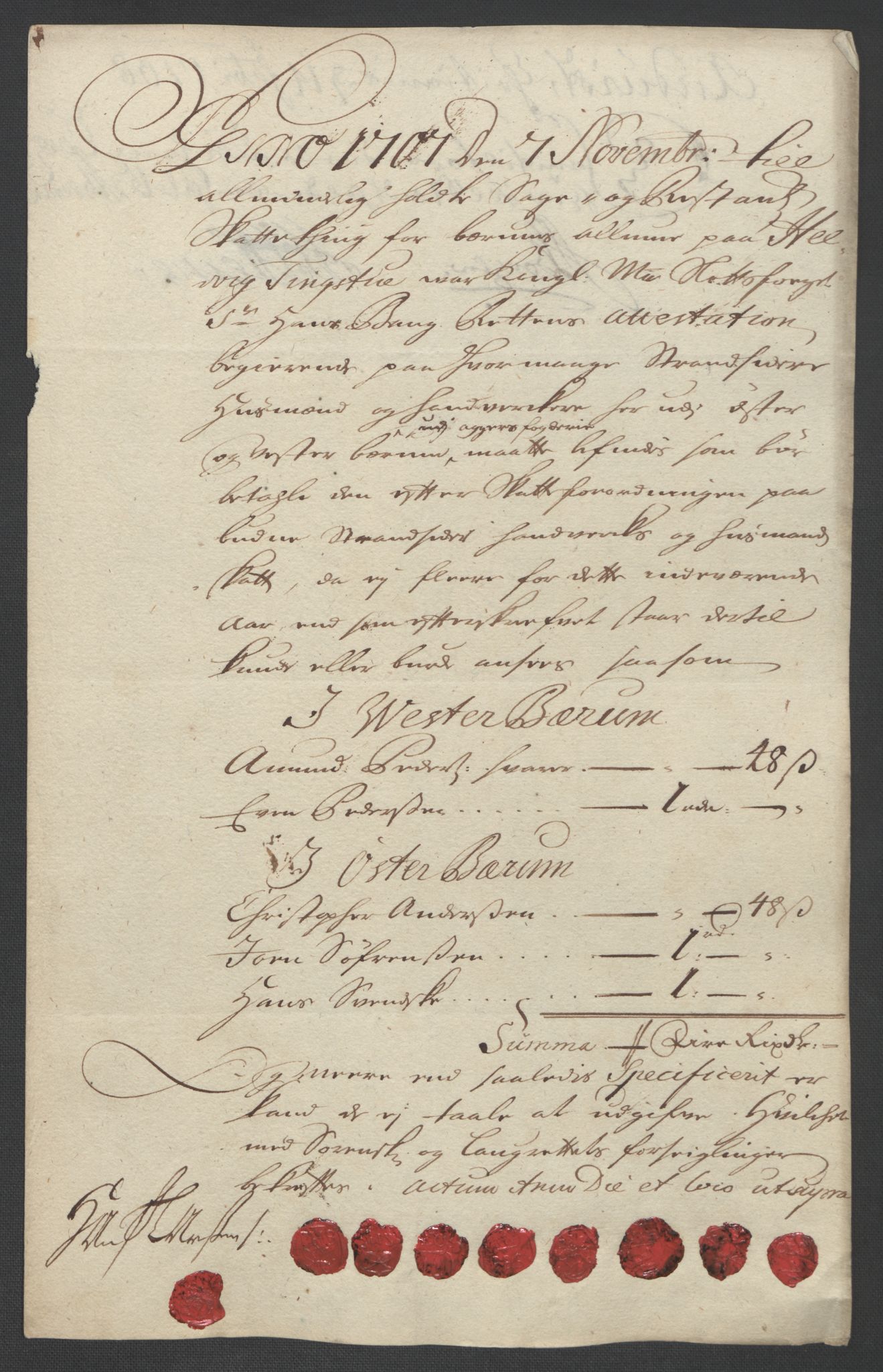 Rentekammeret inntil 1814, Reviderte regnskaper, Fogderegnskap, AV/RA-EA-4092/R10/L0447: Fogderegnskap Aker og Follo, 1707-1709, p. 125