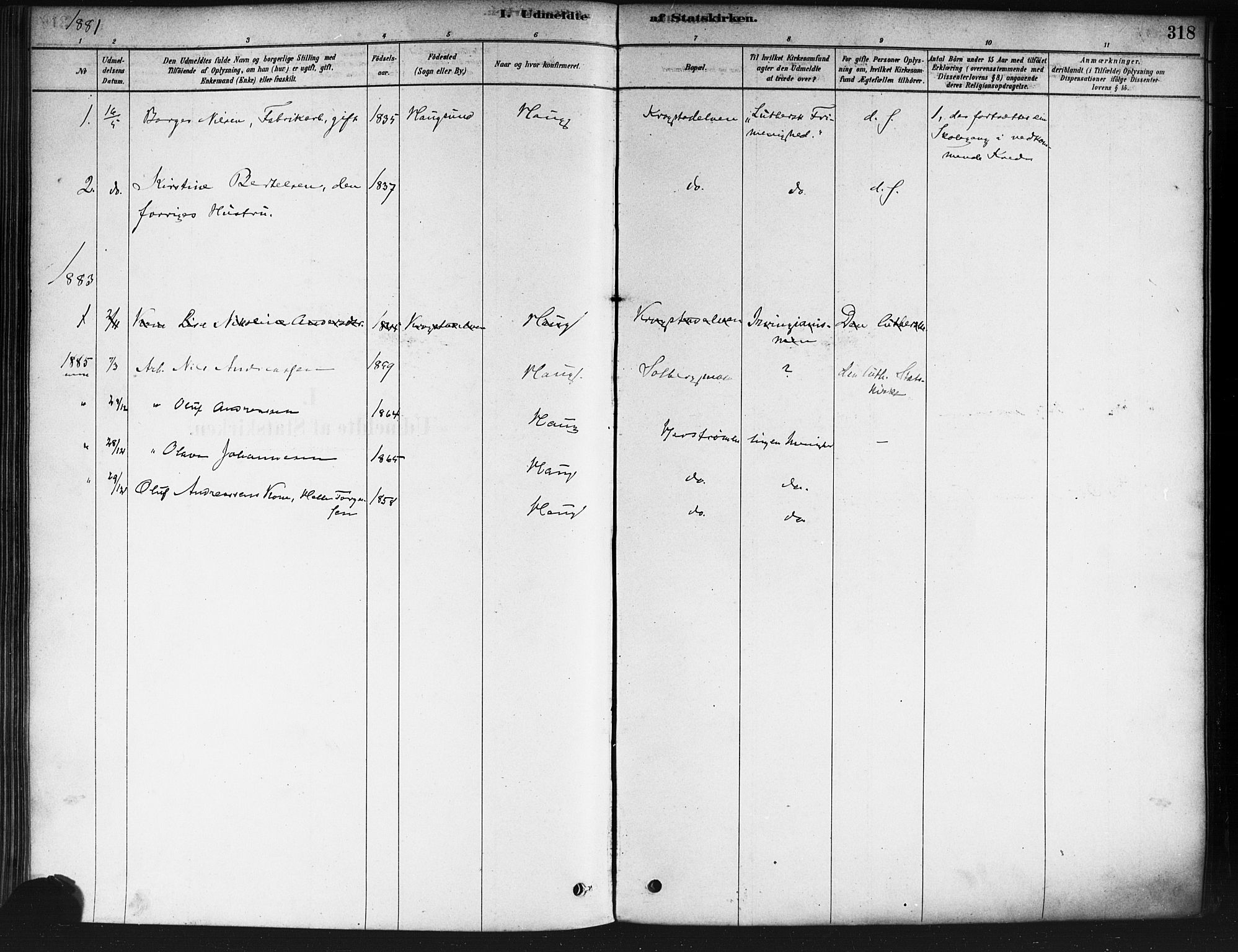 Nedre Eiker kirkebøker, SAKO/A-612/F/Fa/L0002: Parish register (official) no. 2, 1878-1885, p. 318