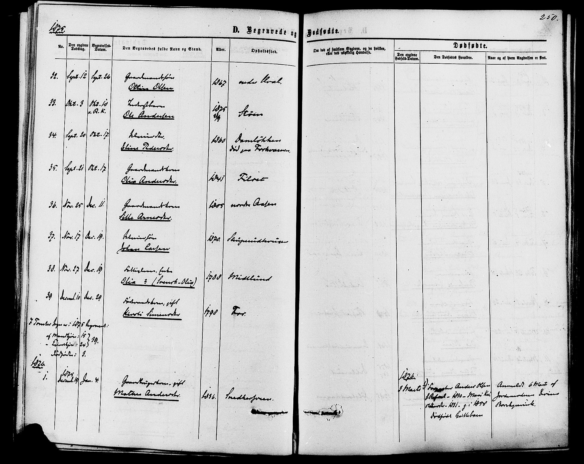 Romedal prestekontor, SAH/PREST-004/K/L0006: Parish register (official) no. 6, 1866-1886, p. 250