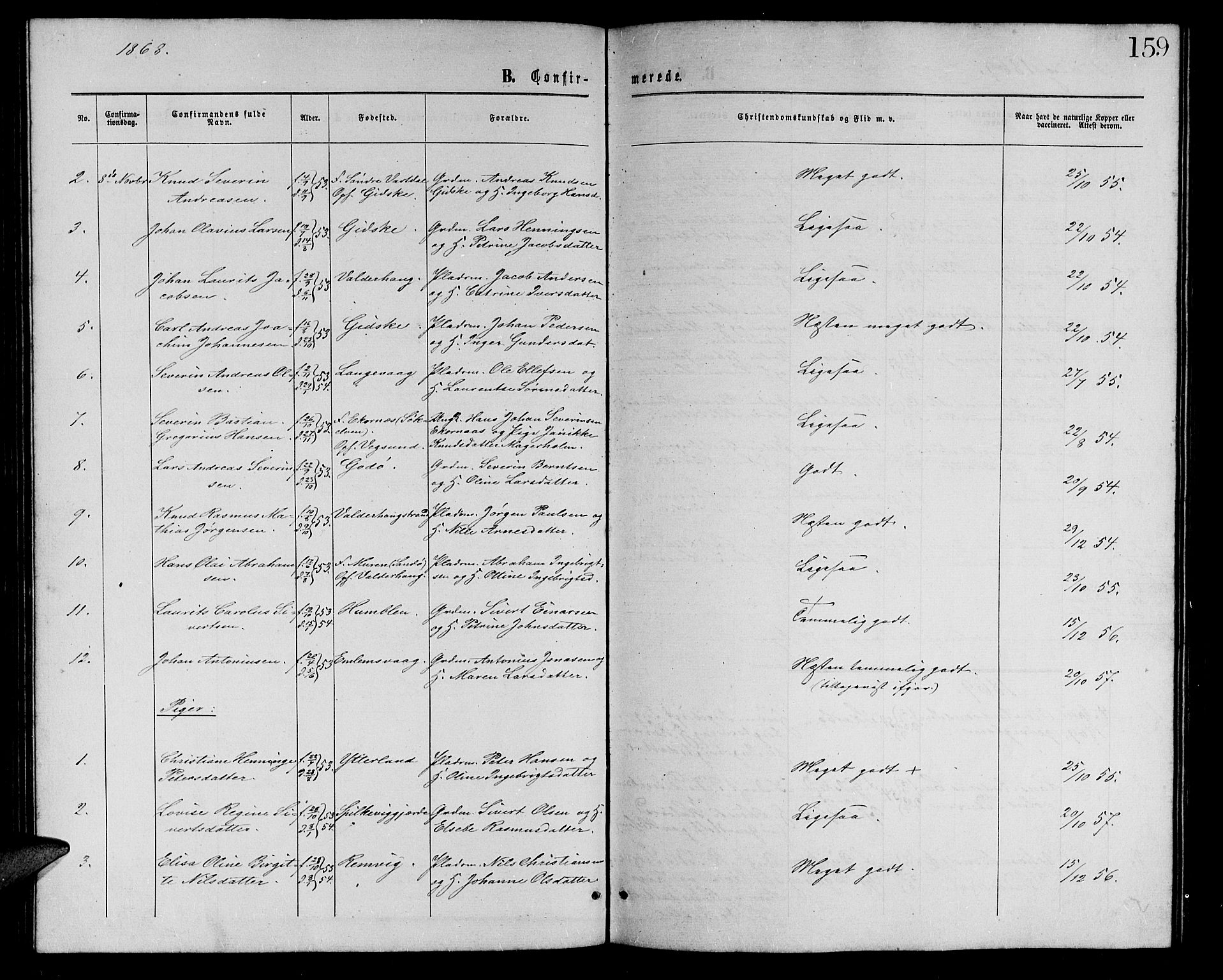 Ministerialprotokoller, klokkerbøker og fødselsregistre - Møre og Romsdal, AV/SAT-A-1454/528/L0428: Parish register (copy) no. 528C09, 1864-1880, p. 159