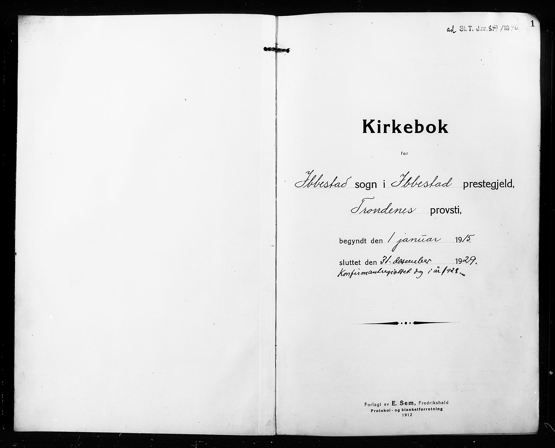 Ibestad sokneprestembete, SATØ/S-0077/H/Ha/Hab/L0010klokker: Parish register (copy) no. 10, 1915-1929, p. 1