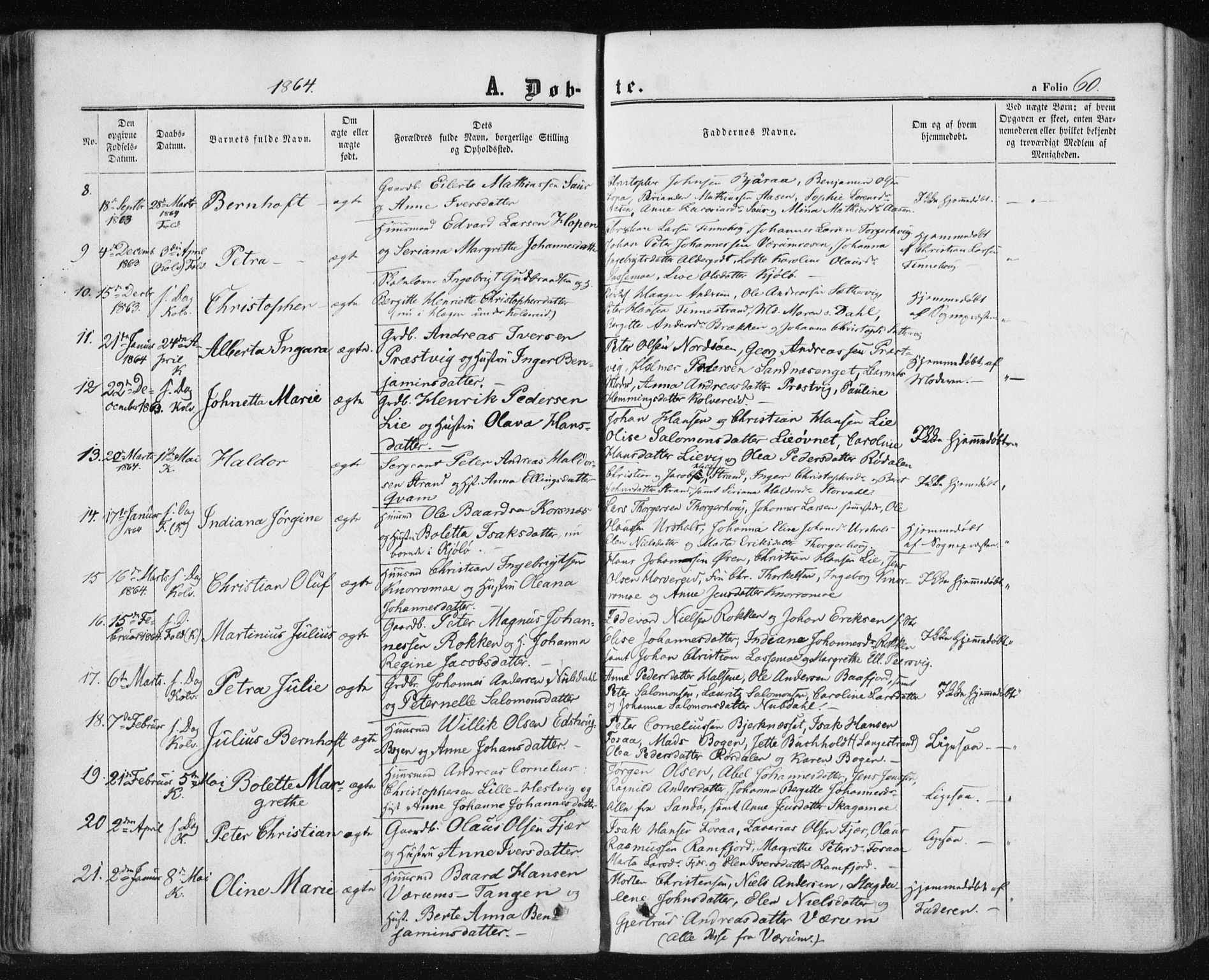 Ministerialprotokoller, klokkerbøker og fødselsregistre - Nord-Trøndelag, SAT/A-1458/780/L0641: Parish register (official) no. 780A06, 1857-1874, p. 60