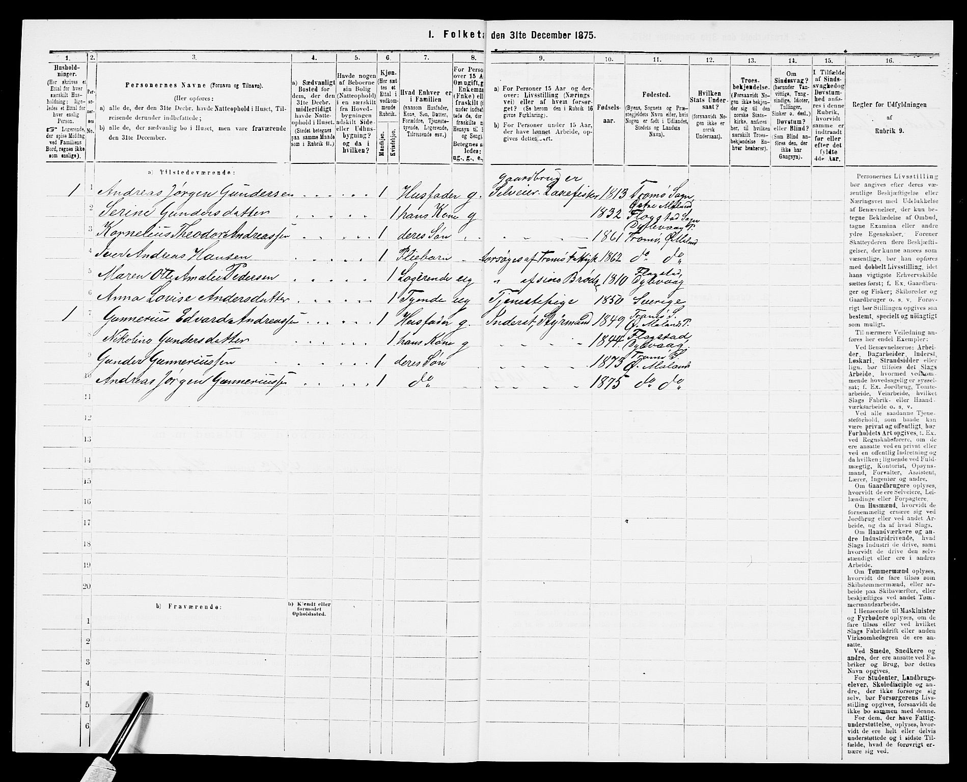 SAK, 1875 census for 0918P Austre Moland, 1875, p. 2615