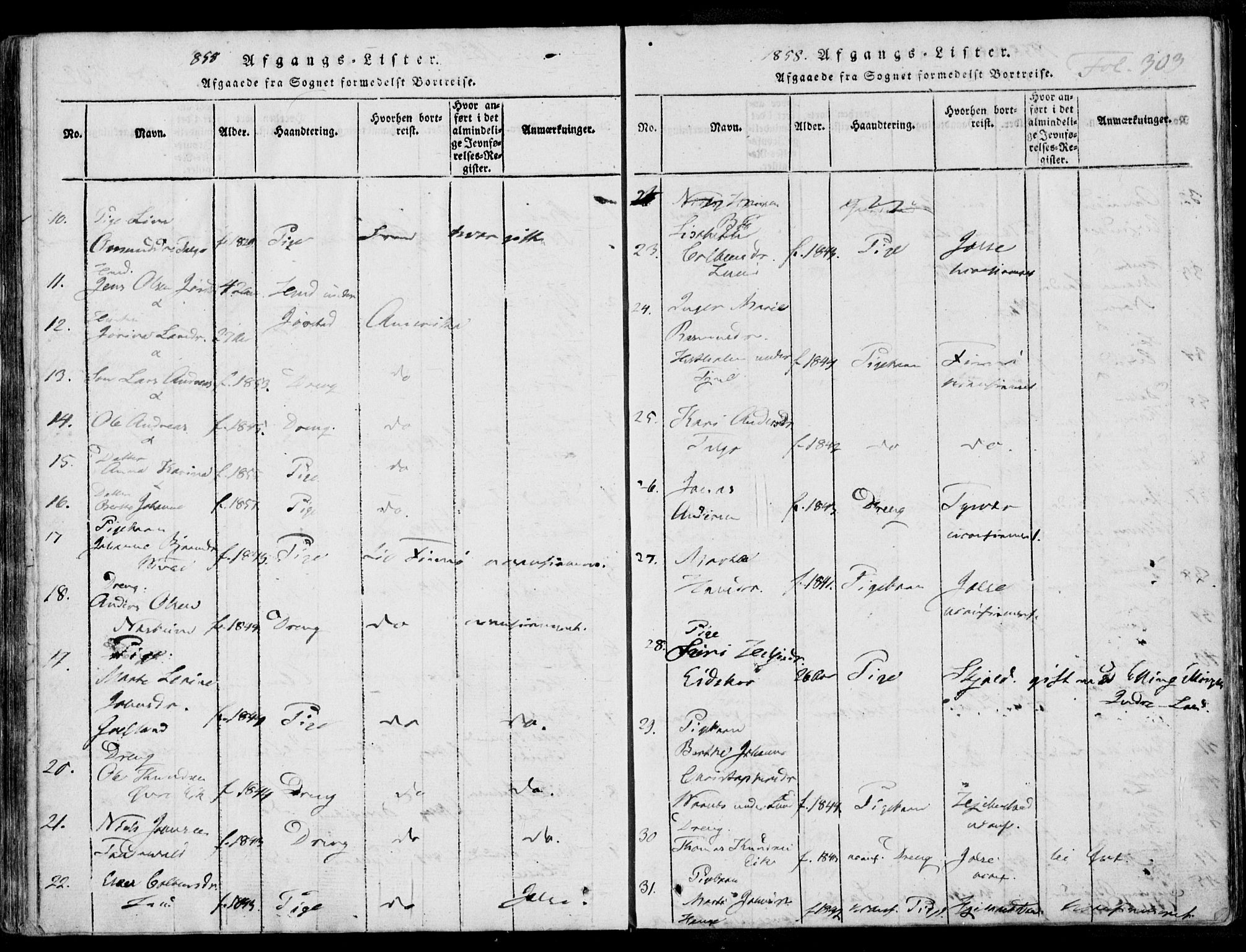 Nedstrand sokneprestkontor, AV/SAST-A-101841/01/IV: Parish register (official) no. A 7, 1816-1870, p. 303