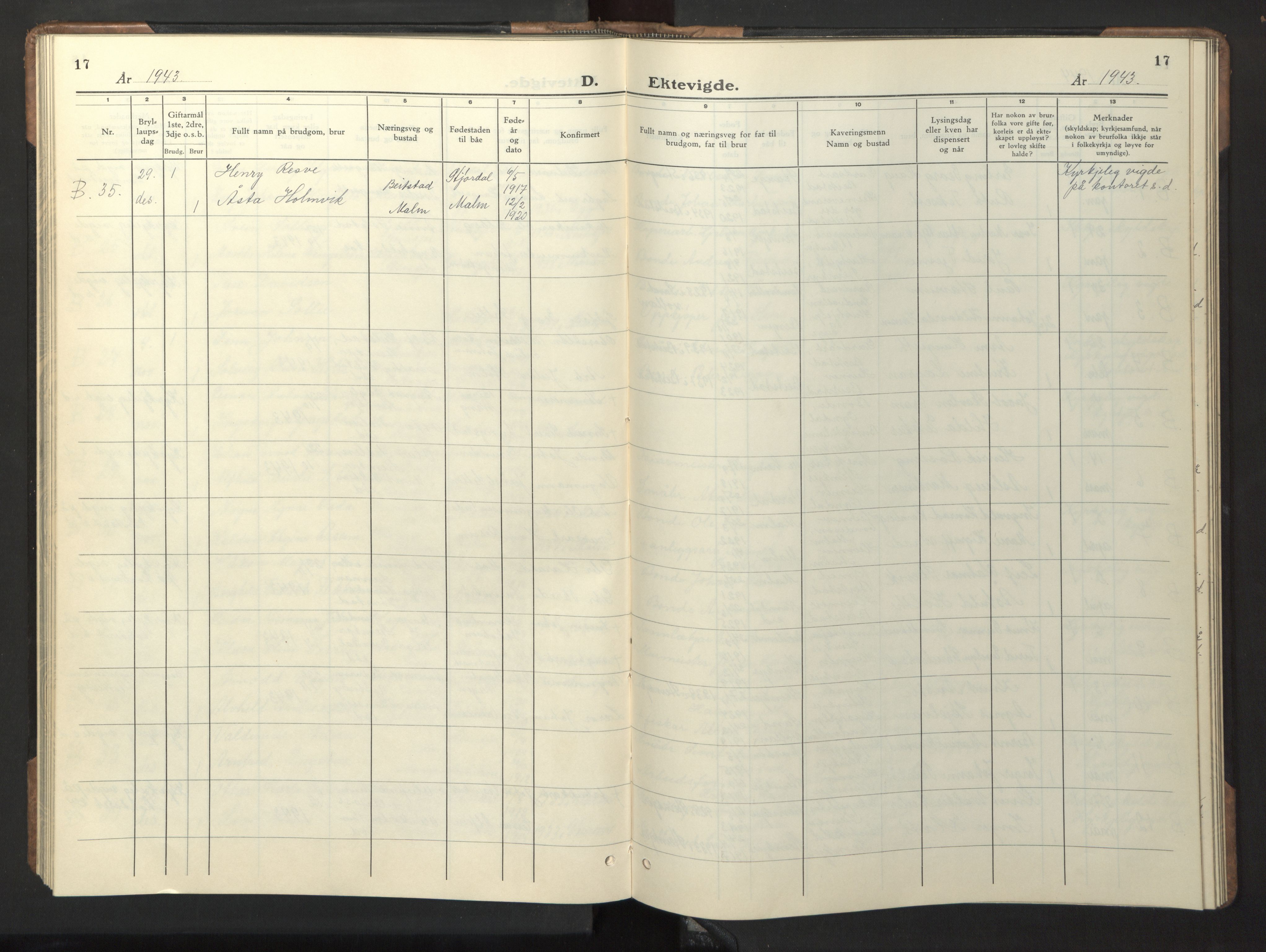Ministerialprotokoller, klokkerbøker og fødselsregistre - Nord-Trøndelag, SAT/A-1458/739/L0377: Parish register (copy) no. 739C05, 1940-1947, p. 17