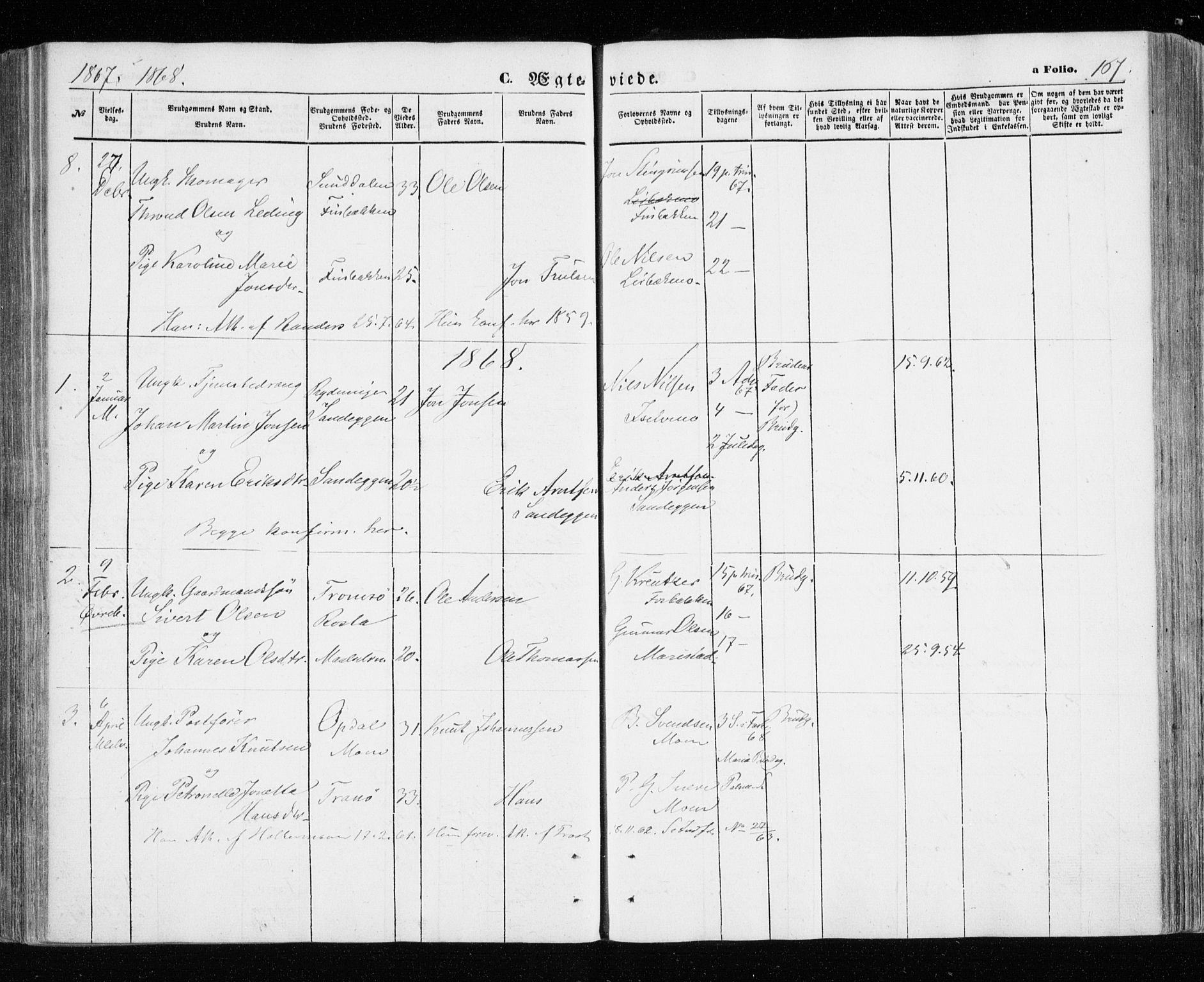 Målselv sokneprestembete, SATØ/S-1311/G/Ga/Gaa/L0004kirke: Parish register (official) no. 4, 1863-1872, p. 167