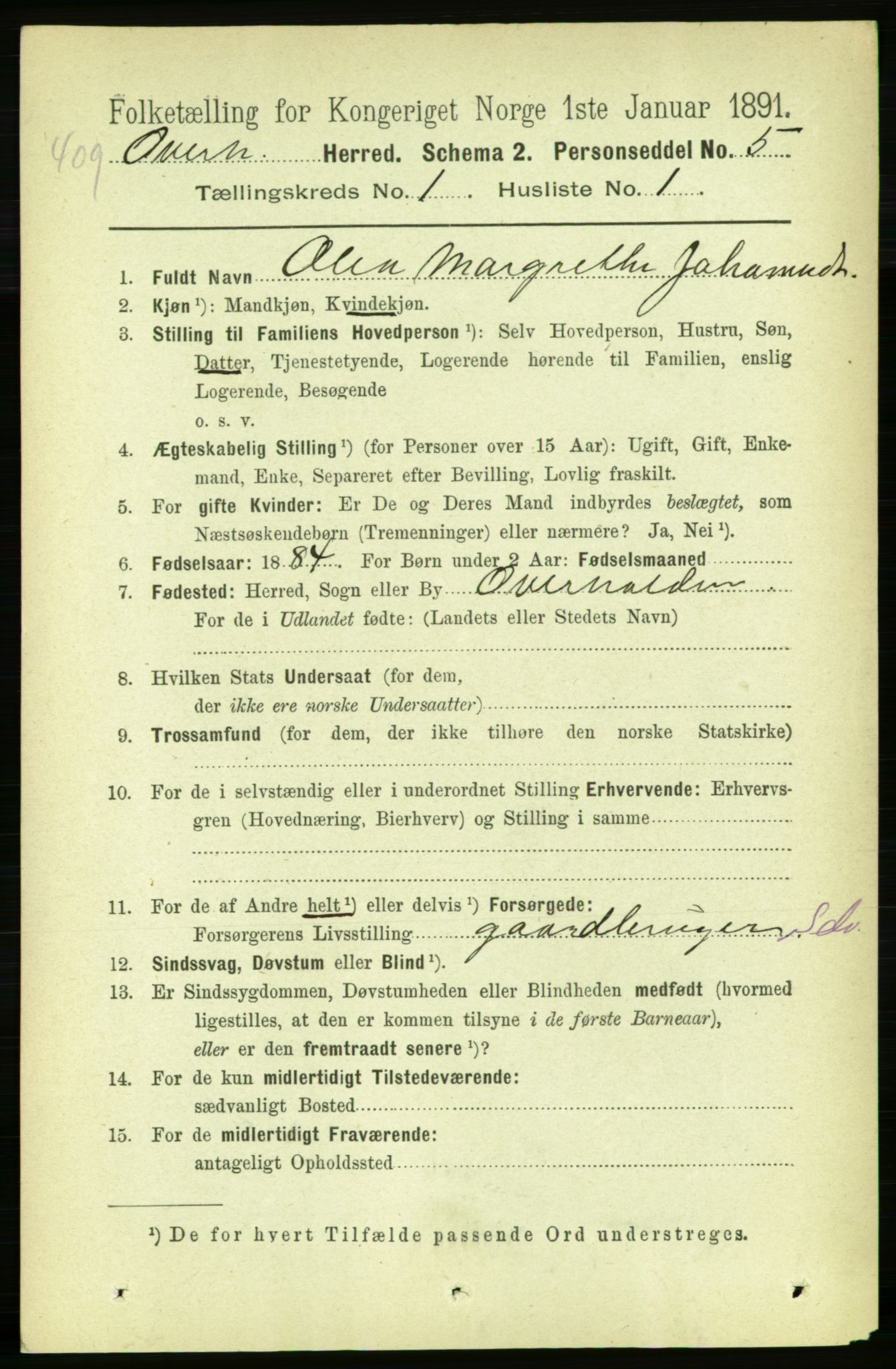 RA, 1891 census for 1744 Overhalla, 1891, p. 86