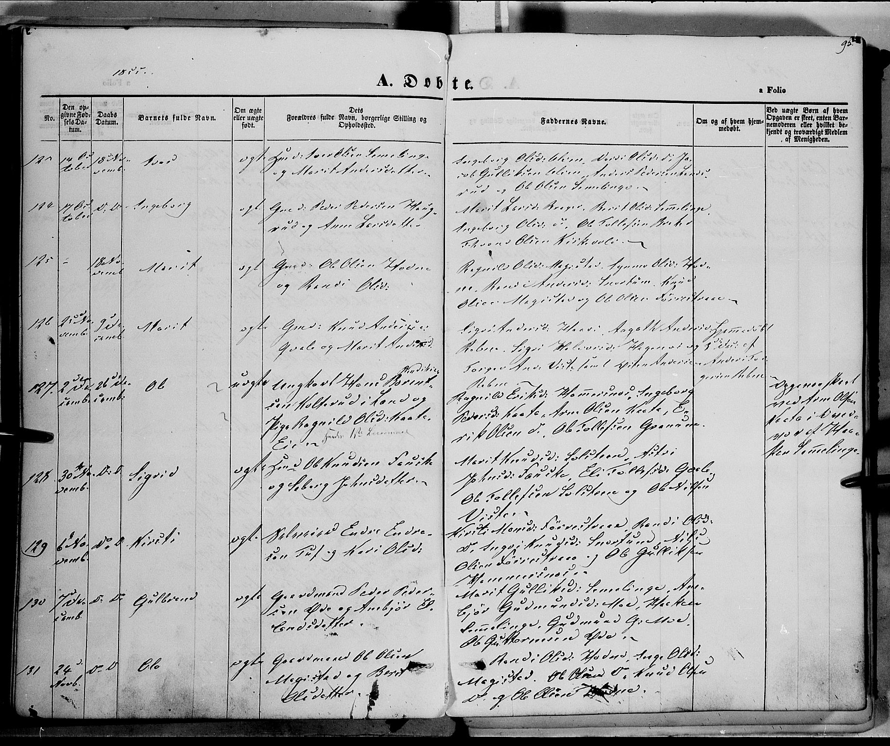 Vestre Slidre prestekontor, AV/SAH-PREST-136/H/Ha/Haa/L0001: Parish register (official) no. 1, 1844-1855, p. 95