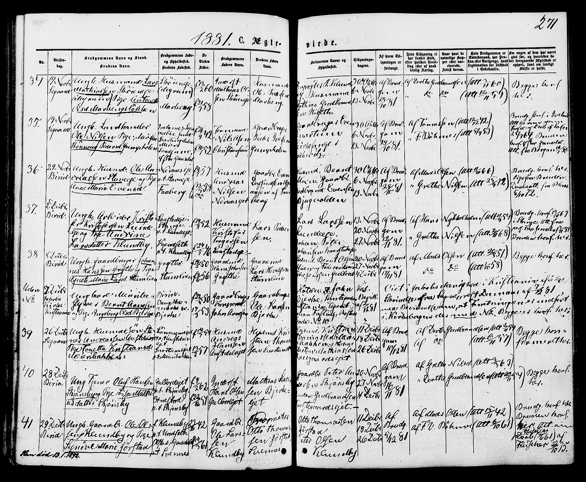 Biri prestekontor, SAH/PREST-096/H/Ha/Haa/L0006: Parish register (official) no. 6, 1877-1886, p. 271