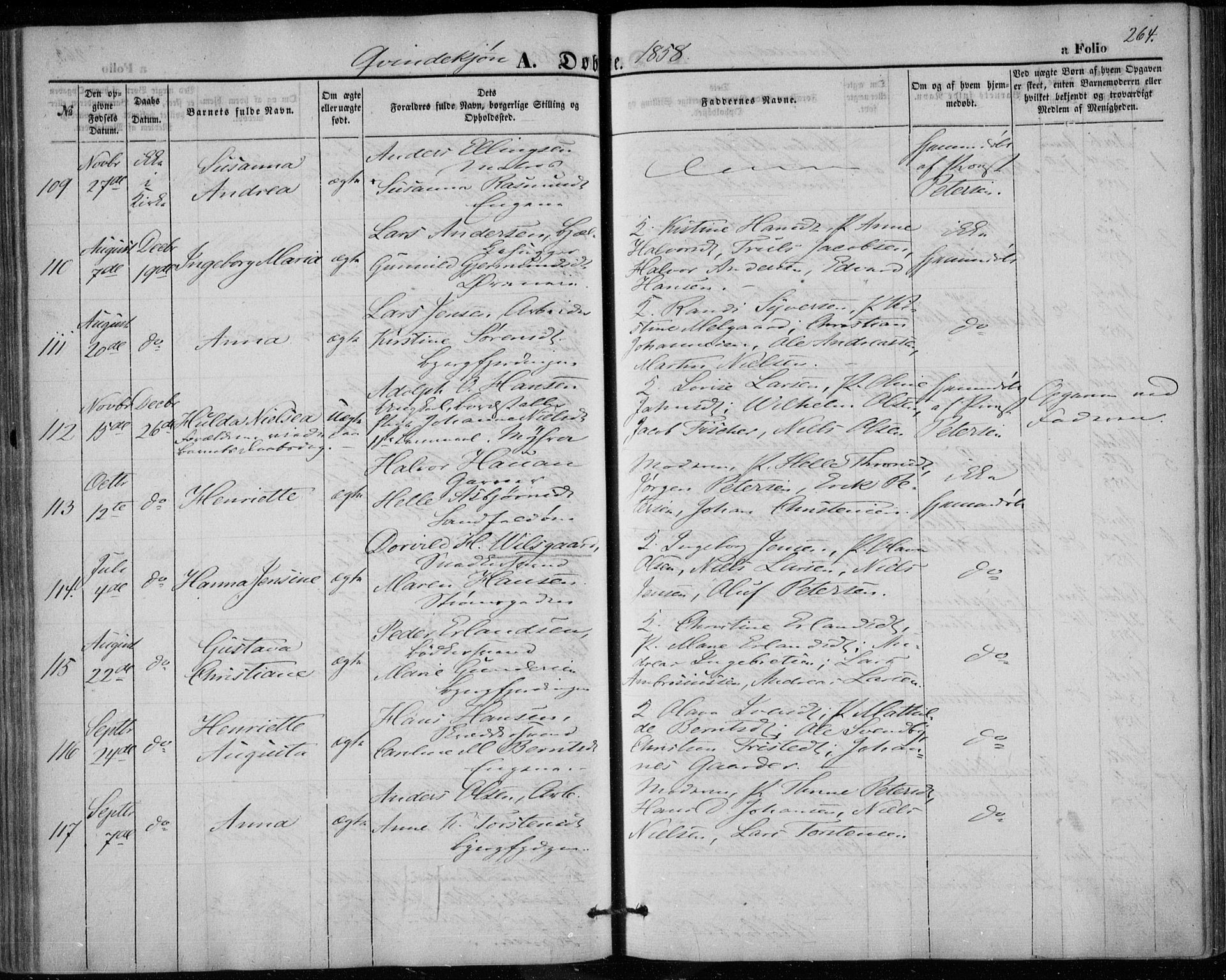 Bragernes kirkebøker, AV/SAKO-A-6/F/Fb/L0002: Parish register (official) no. II 2, 1848-1859, p. 264