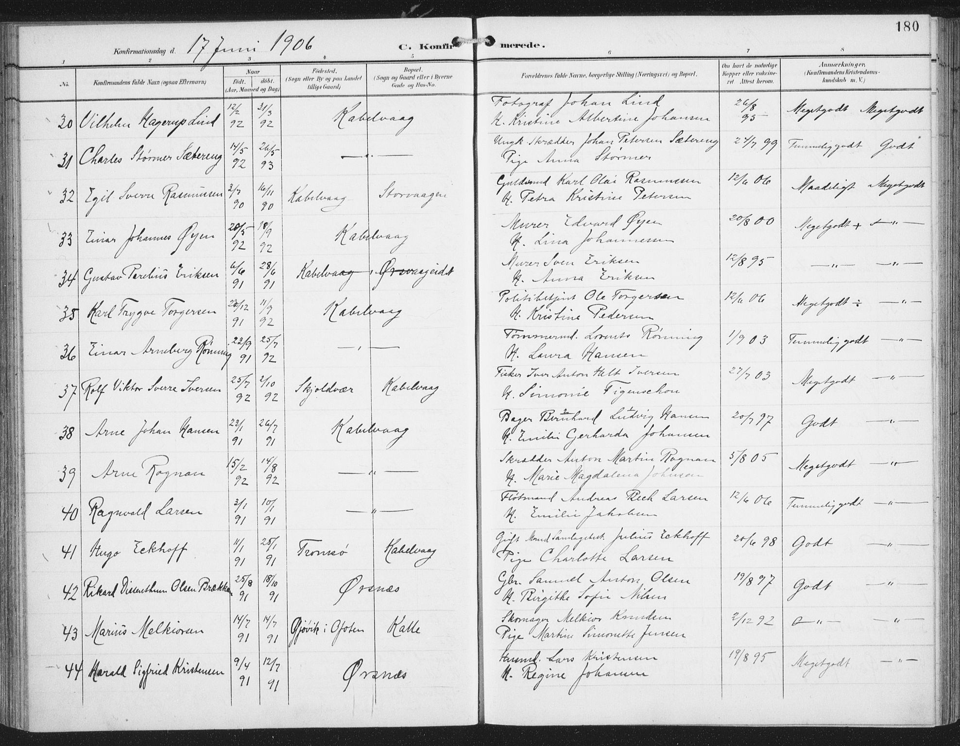 Ministerialprotokoller, klokkerbøker og fødselsregistre - Nordland, AV/SAT-A-1459/874/L1062: Parish register (official) no. 874A06, 1899-1907, p. 180