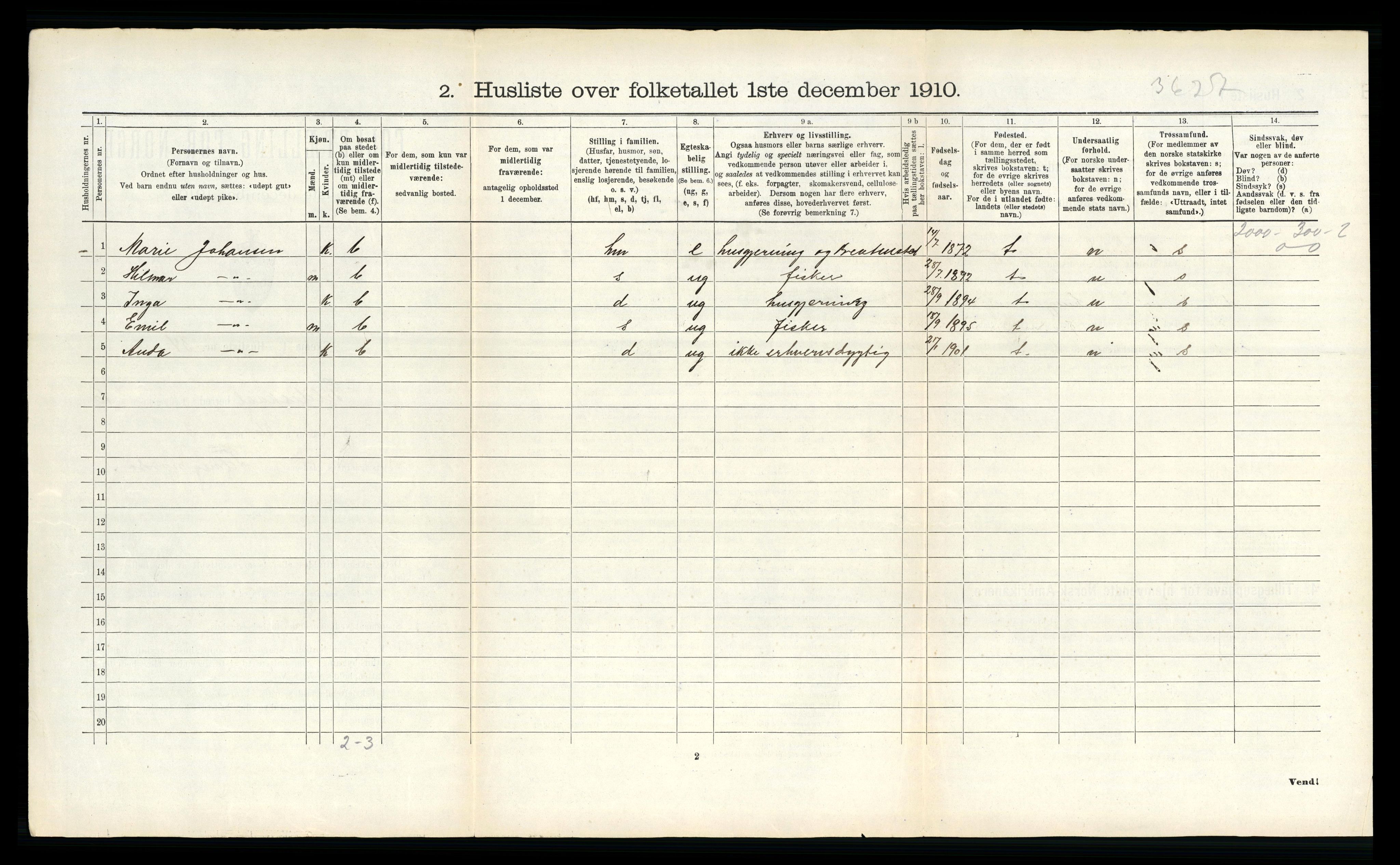 RA, 1910 census for Gildeskål, 1910, p. 1020