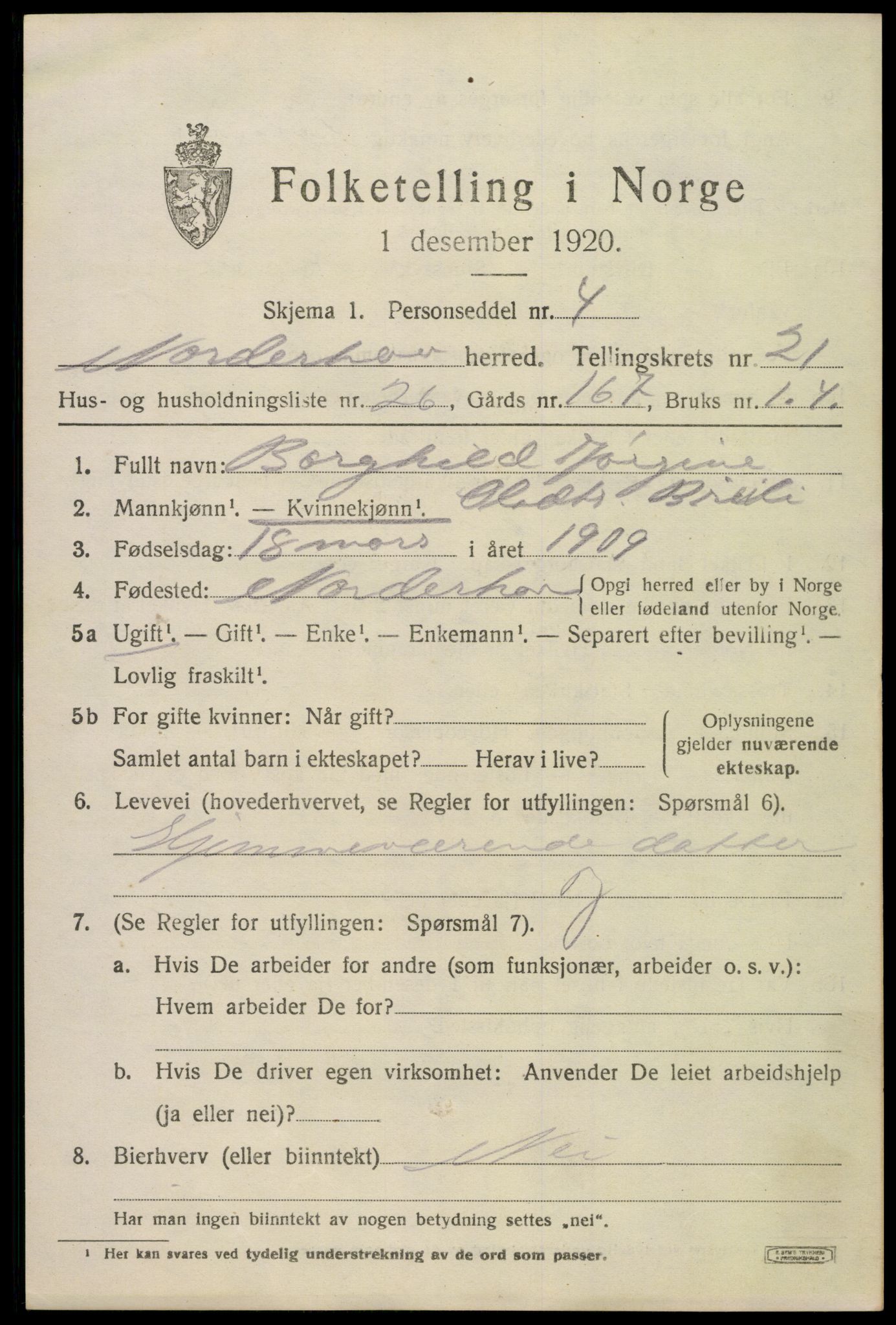 SAKO, 1920 census for Norderhov, 1920, p. 22202