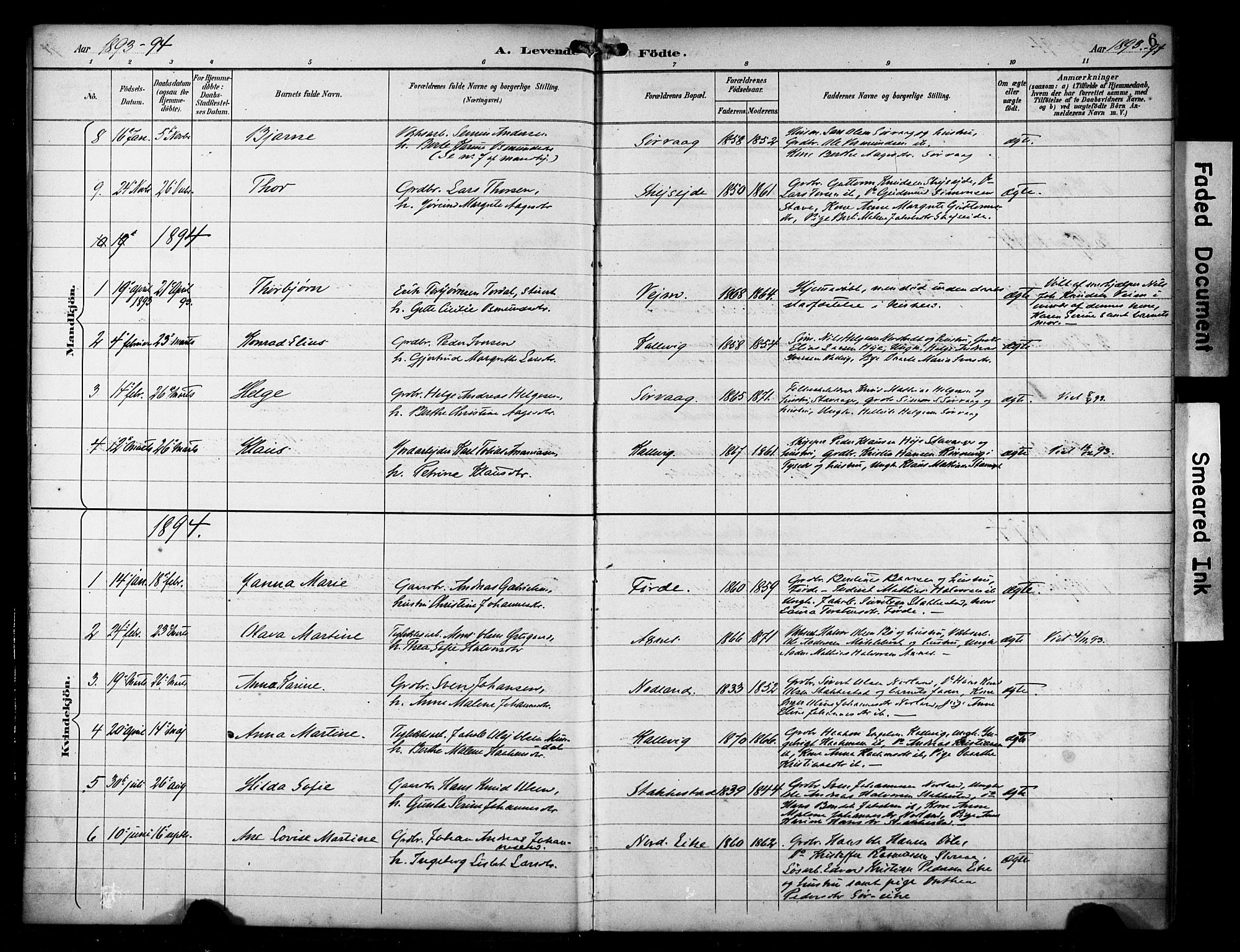 Avaldsnes sokneprestkontor, SAST/A -101851/H/Ha/Haa/L0016: Parish register (official) no. A 16, 1893-1918, p. 6