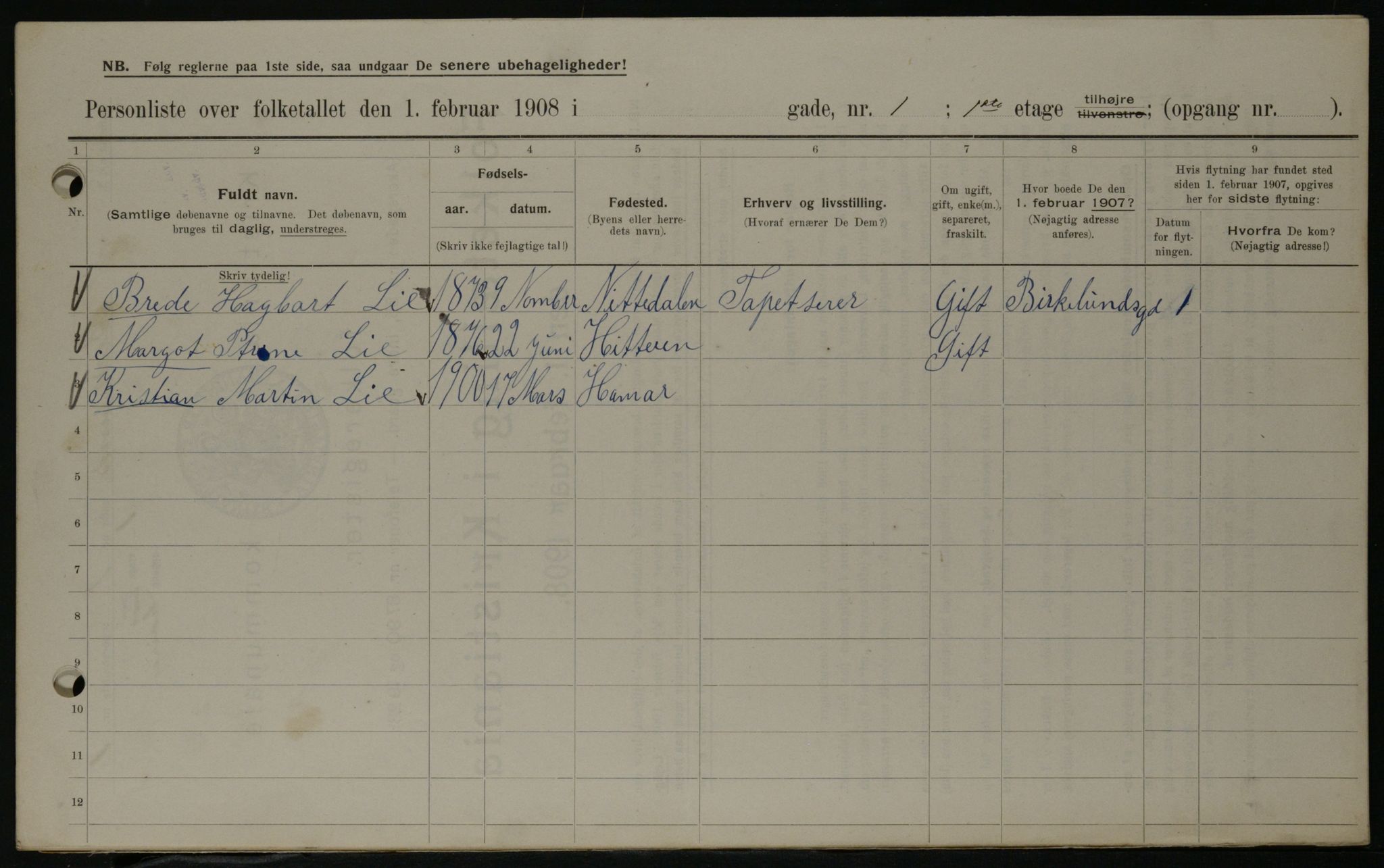 OBA, Municipal Census 1908 for Kristiania, 1908, p. 4944