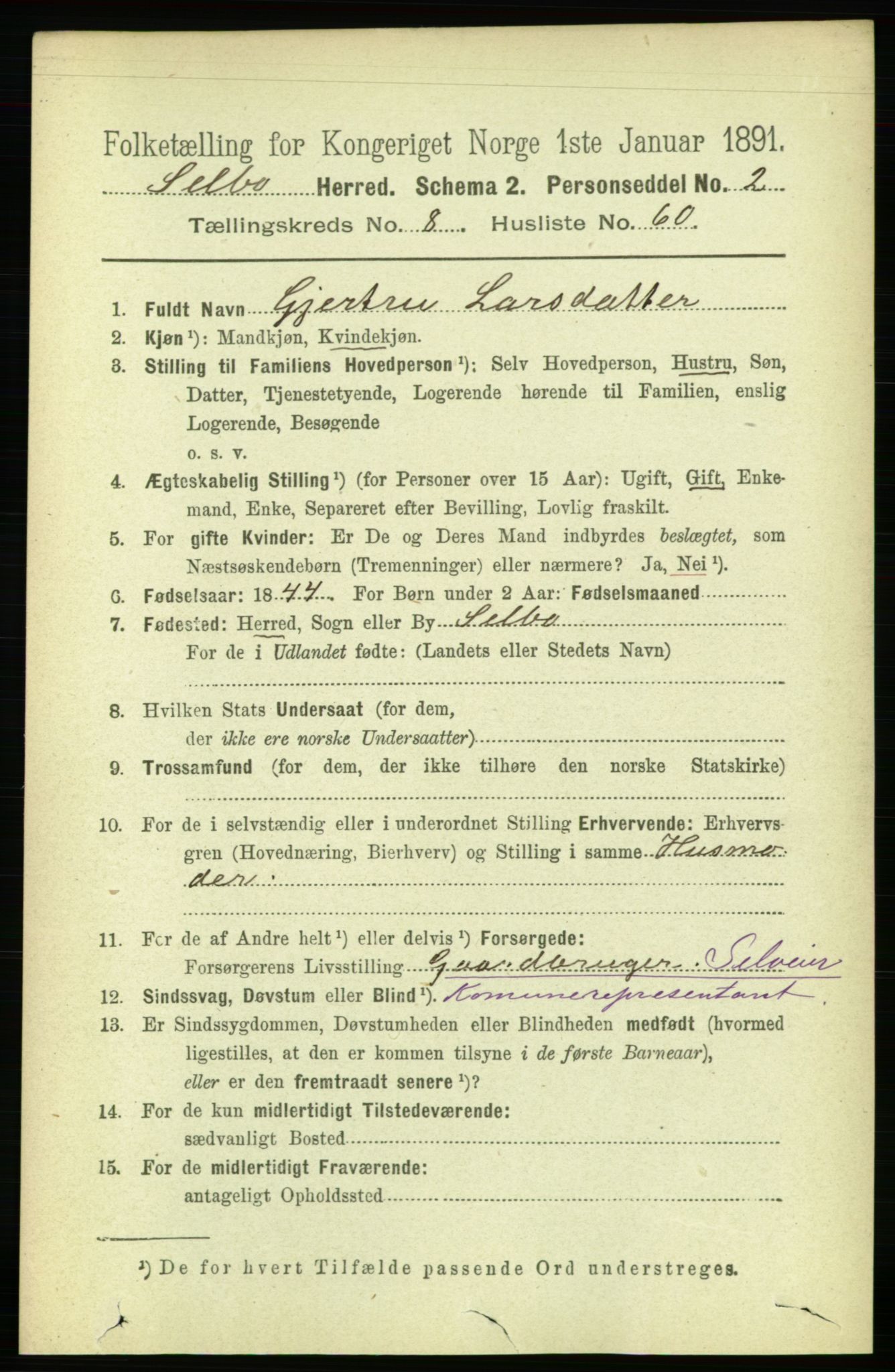 RA, 1891 census for 1664 Selbu, 1891, p. 3290