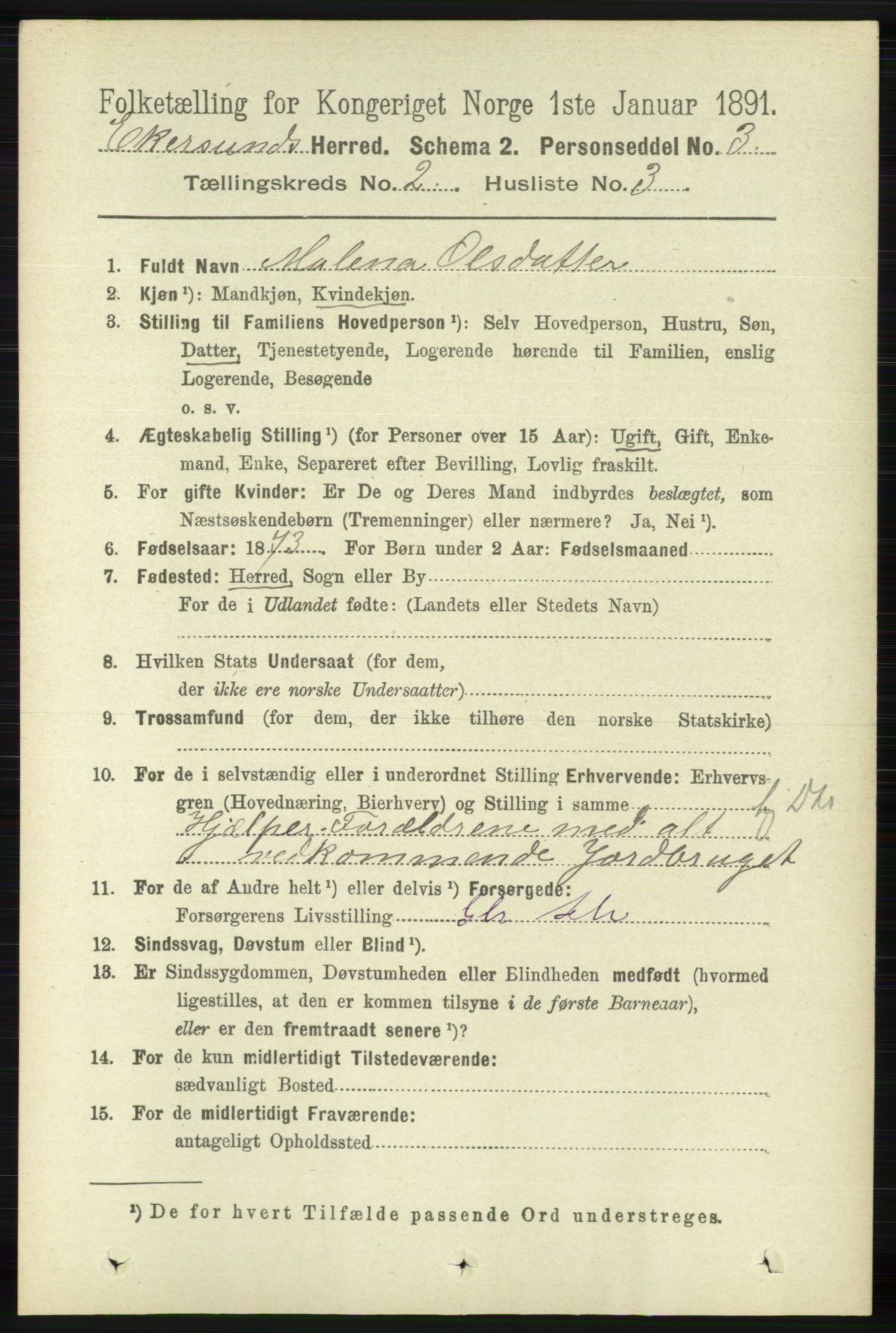 RA, 1891 census for 1116 Eigersund herred, 1891, p. 467