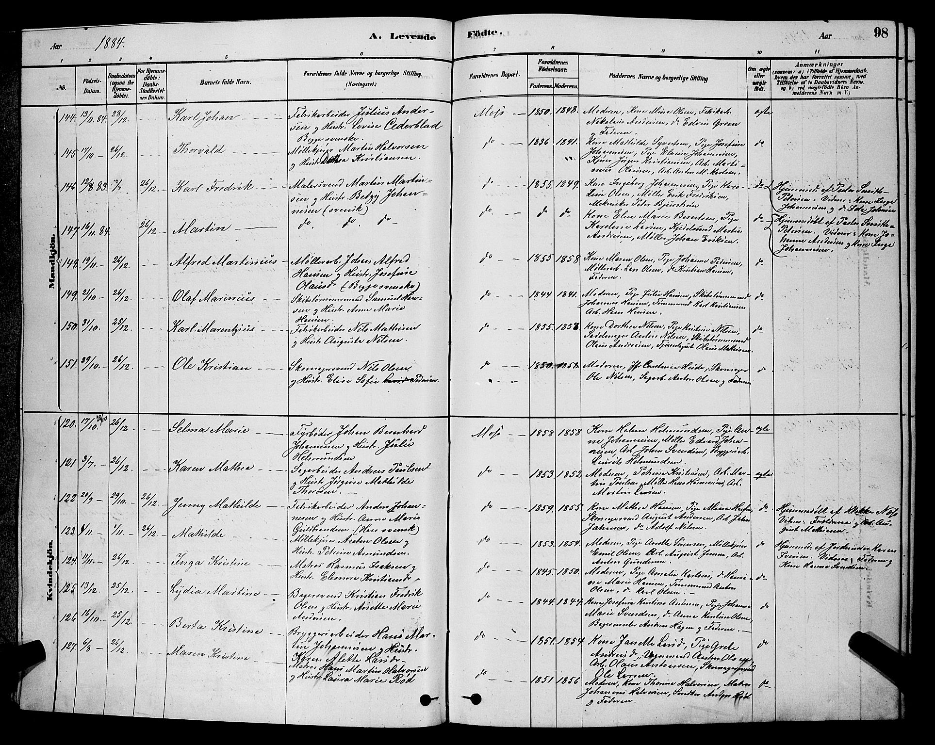 Moss prestekontor Kirkebøker, AV/SAO-A-2003/G/Ga/L0005: Parish register (copy) no. I 5, 1878-1888, p. 98