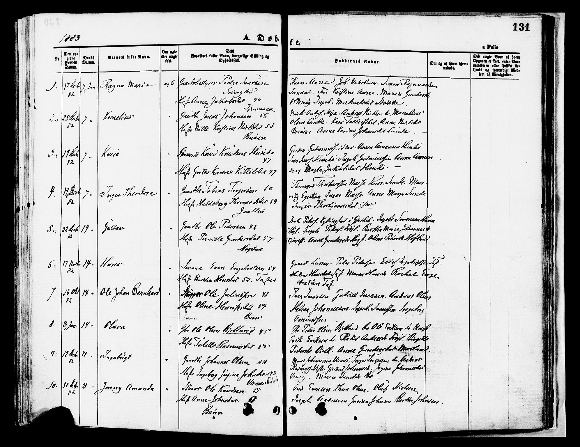 Hetland sokneprestkontor, SAST/A-101826/30/30BA/L0008: Parish register (official) no. A 8, 1877-1884, p. 131