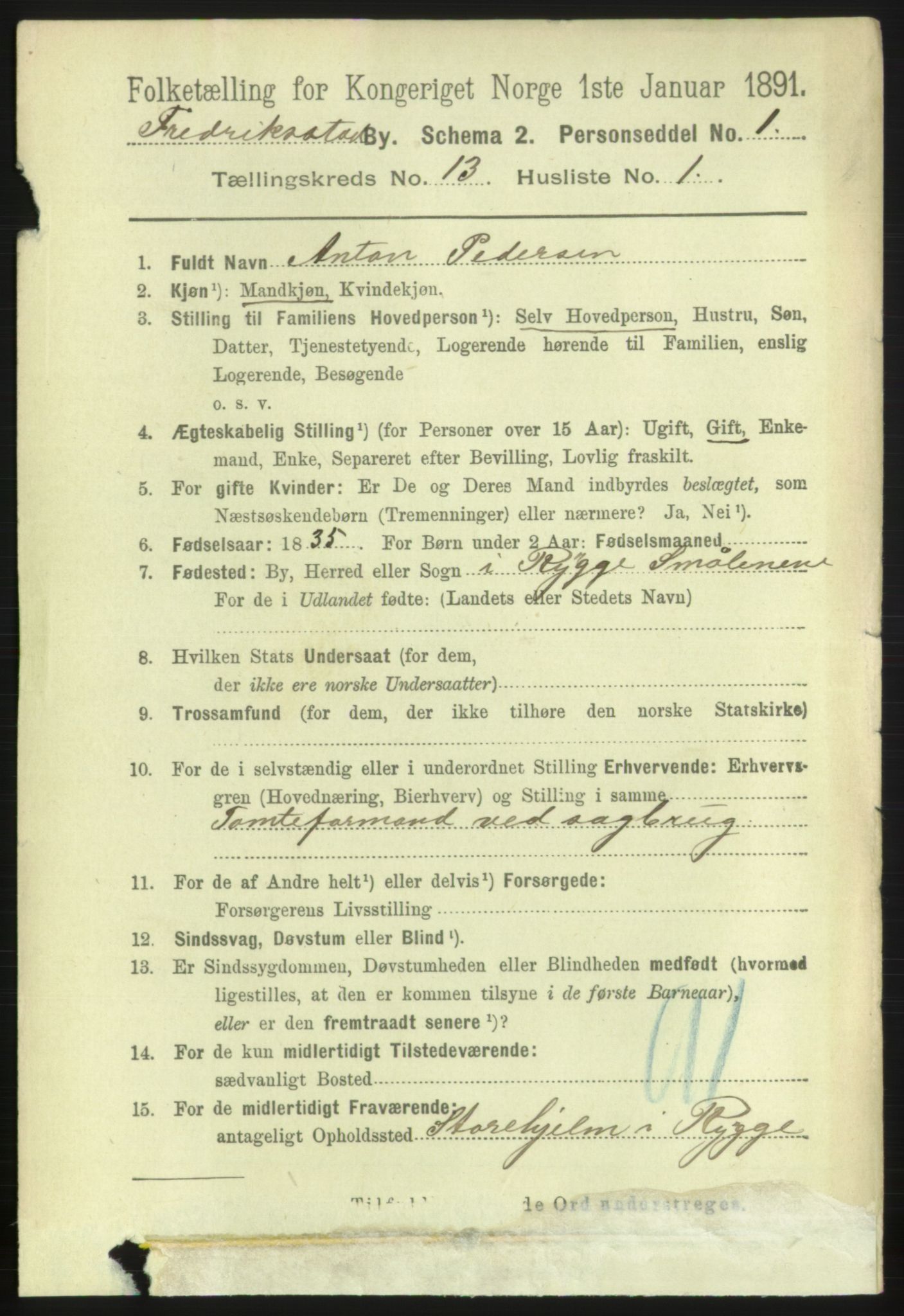 RA, 1891 census for 0103 Fredrikstad, 1891, p. 14297