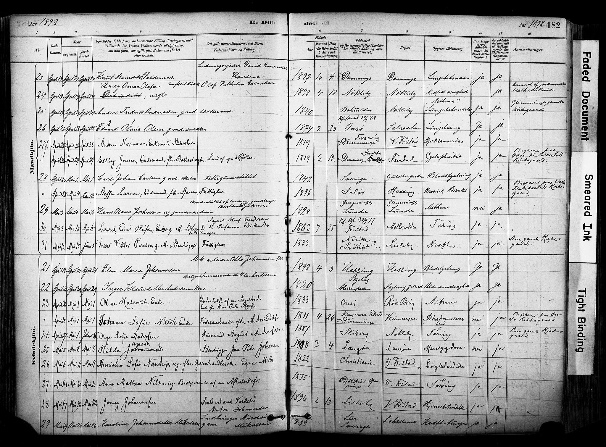Glemmen prestekontor Kirkebøker, AV/SAO-A-10908/F/Fa/L0012: Parish register (official) no. 12, 1878-1973, p. 182