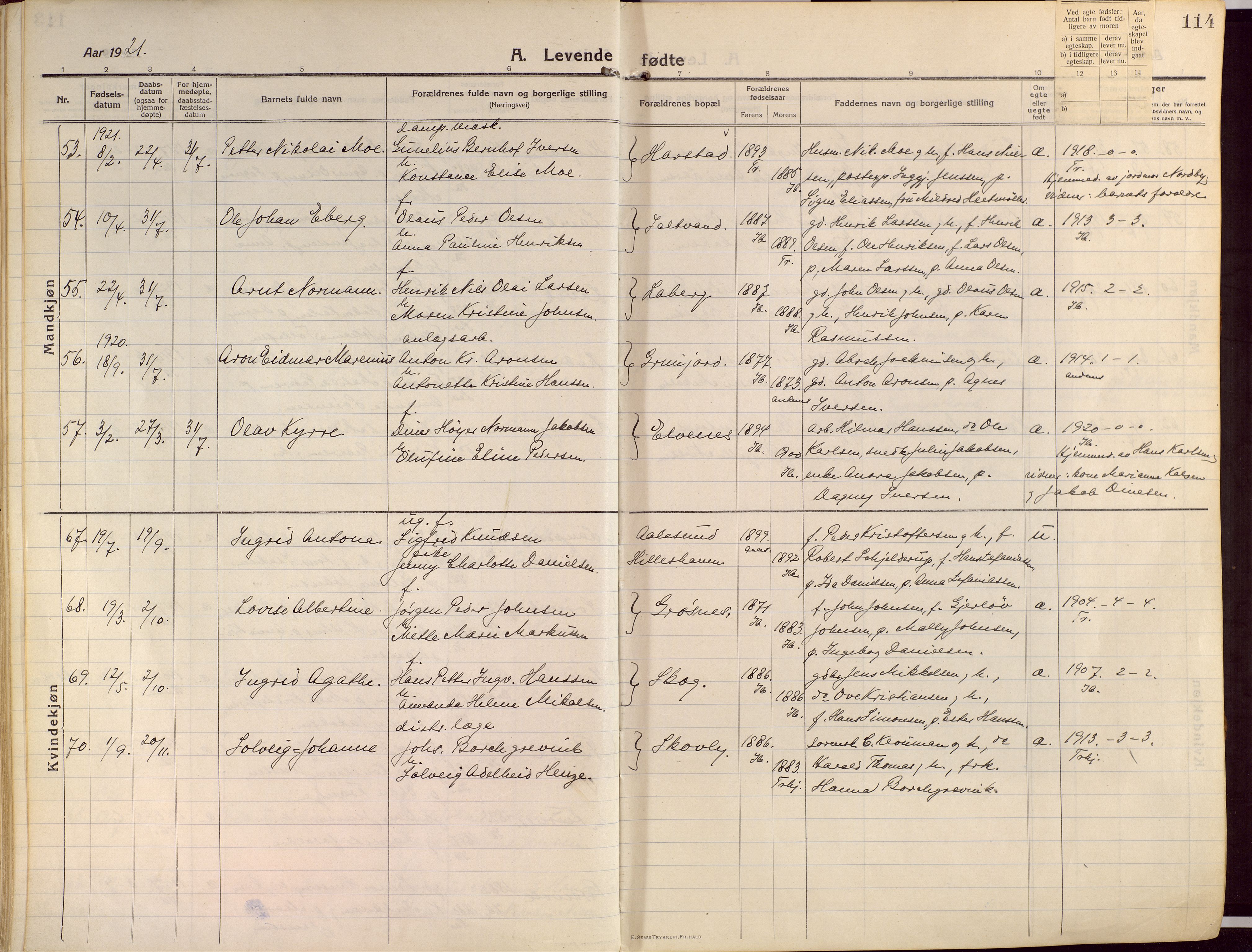 Ibestad sokneprestembete, AV/SATØ-S-0077/H/Ha/Haa/L0018kirke: Parish register (official) no. 18, 1915-1929, p. 114