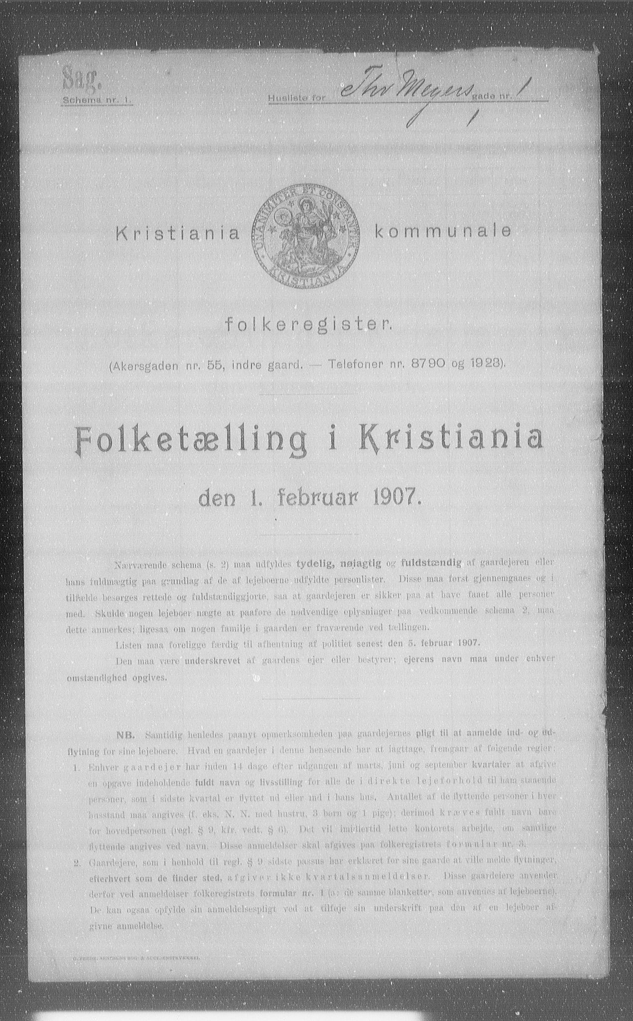 OBA, Municipal Census 1907 for Kristiania, 1907, p. 55686