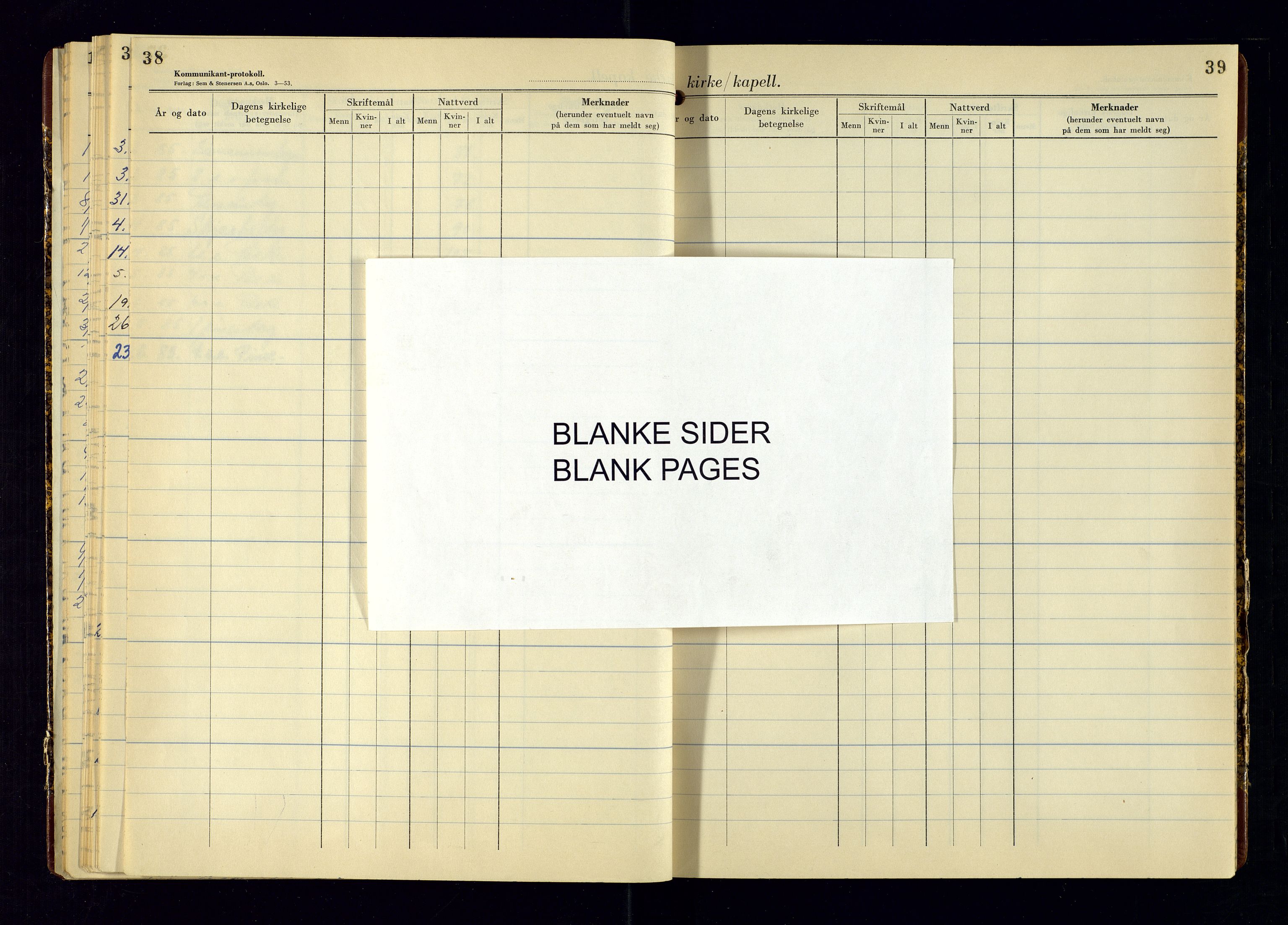 Birkenes sokneprestkontor, SAK/1111-0004/F/Fc/L0009: Communicants register no. C-9, 1957-1985, p. 38-39
