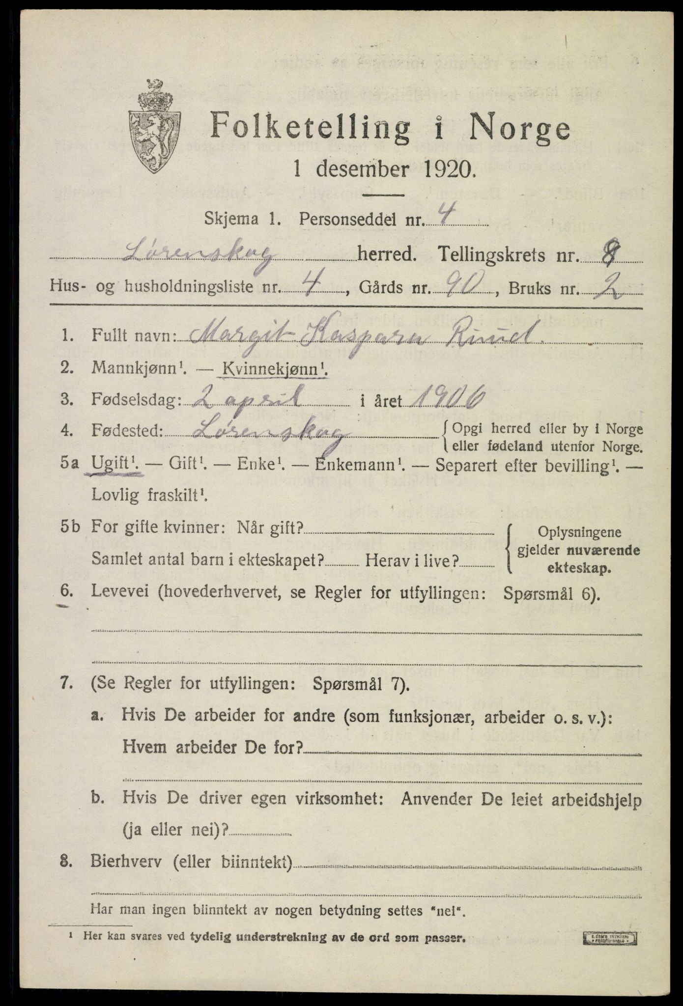 SAO, 1920 census for Lørenskog, 1920, p. 6310