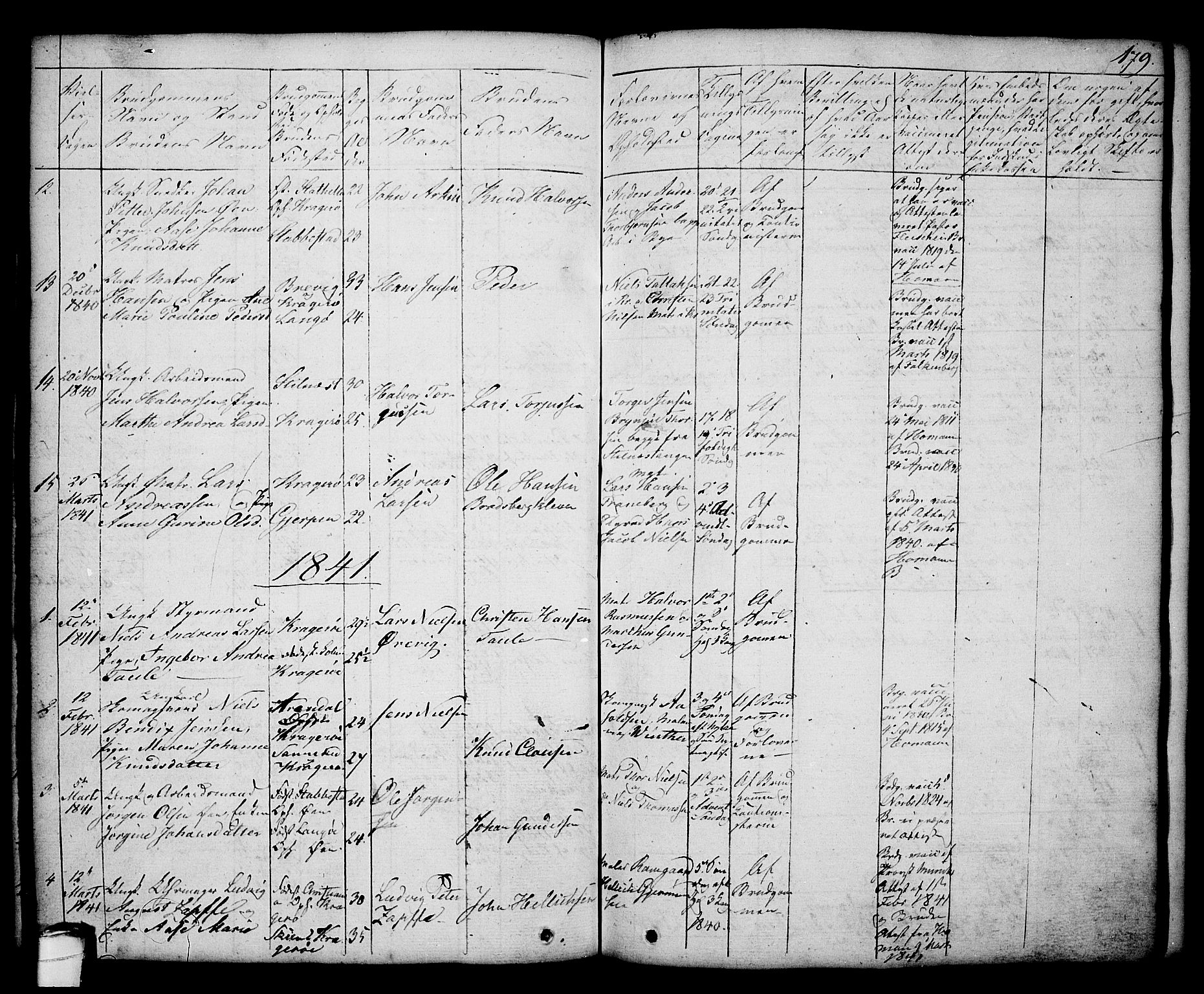 Kragerø kirkebøker, AV/SAKO-A-278/G/Ga/L0003: Parish register (copy) no. 3, 1832-1852, p. 179