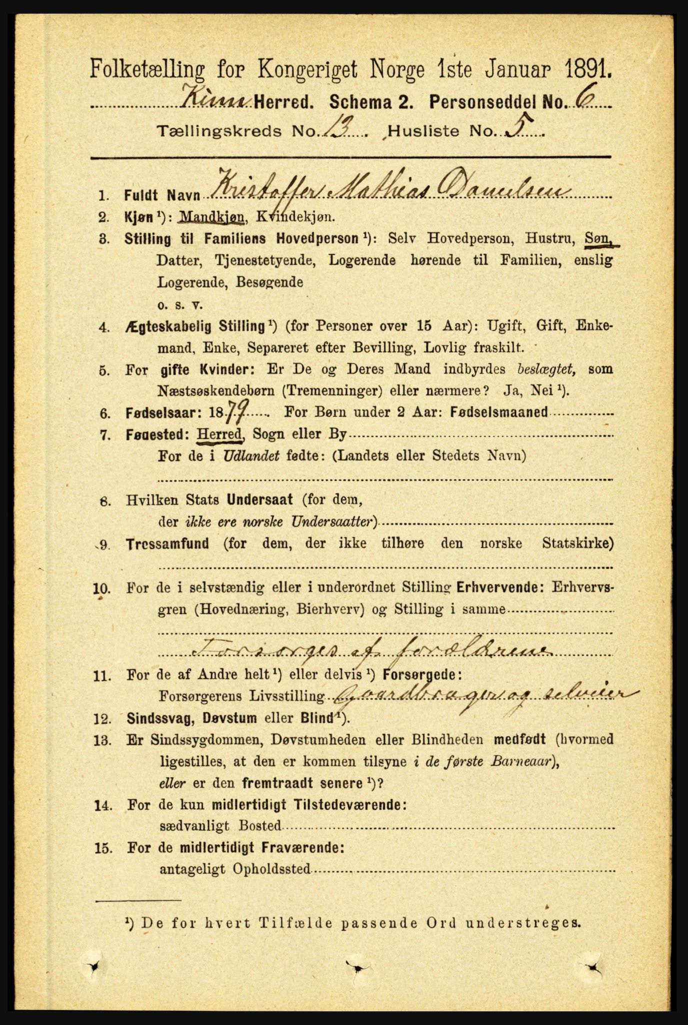 RA, 1891 census for 1437 Kinn, 1891, p. 5081