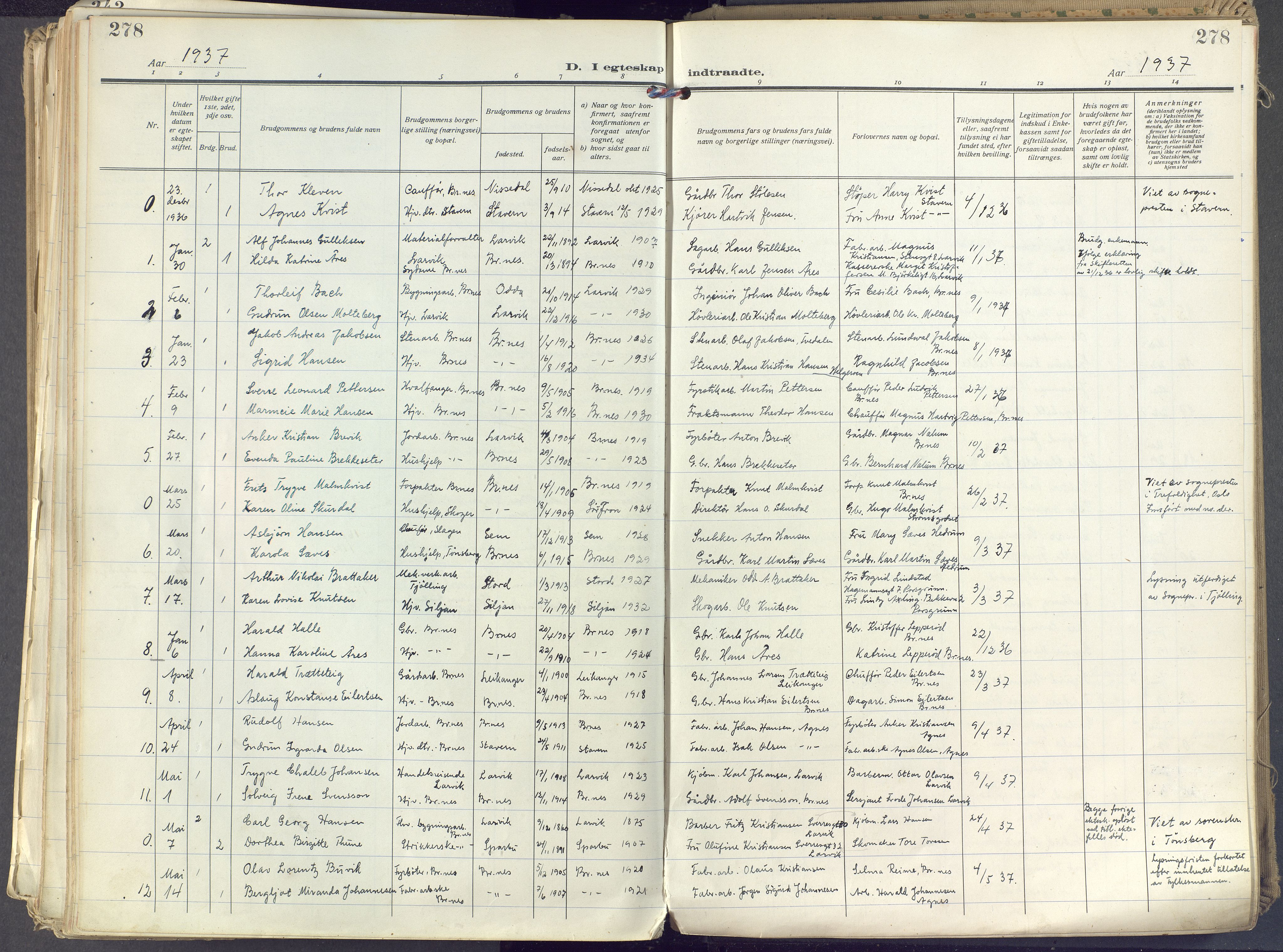 Brunlanes kirkebøker, SAKO/A-342/F/Fc/L0004: Parish register (official) no. III 4, 1923-1943, p. 278