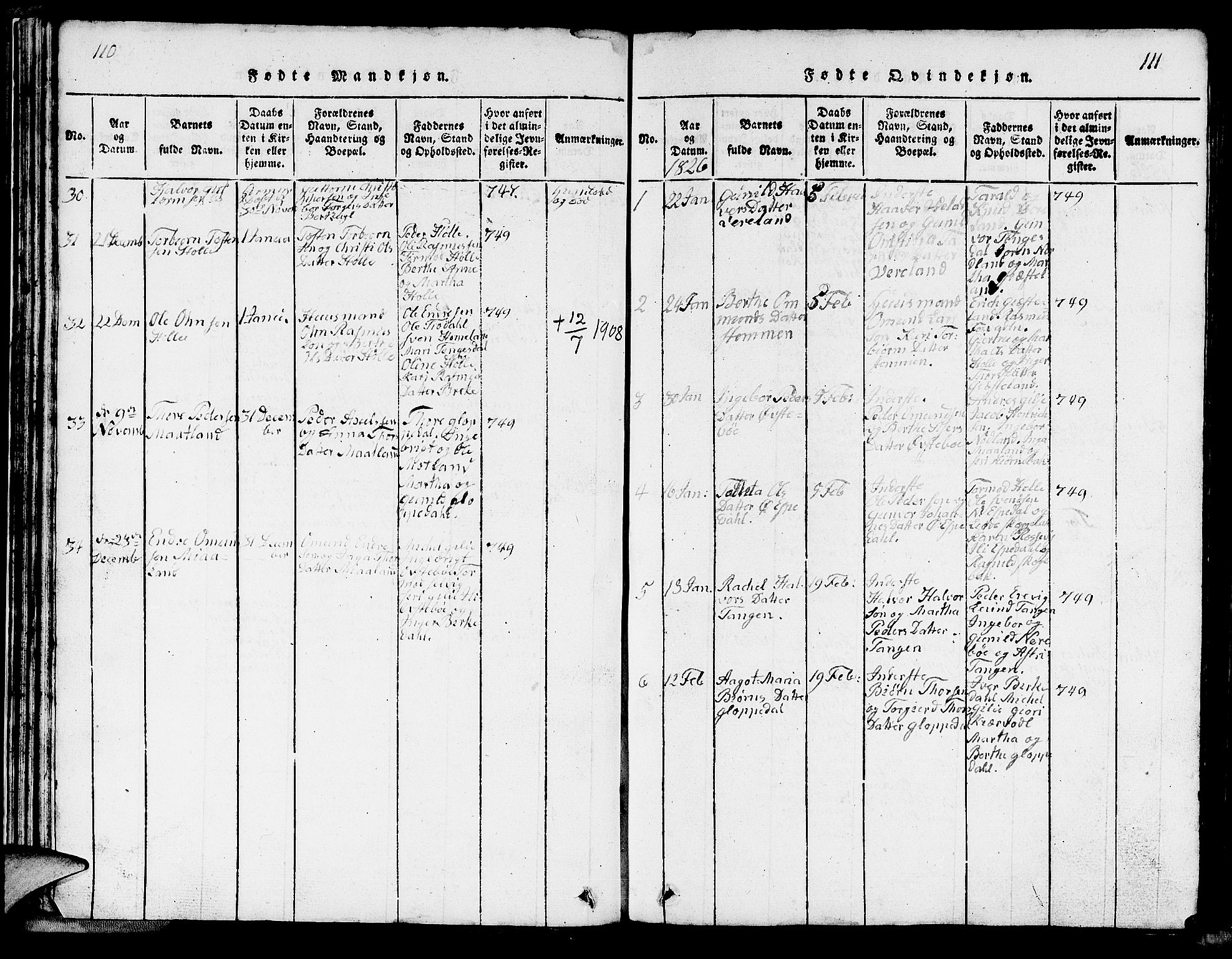 Strand sokneprestkontor, SAST/A-101828/H/Ha/Hab/L0002: Parish register (copy) no. B 2, 1816-1854, p. 110-111